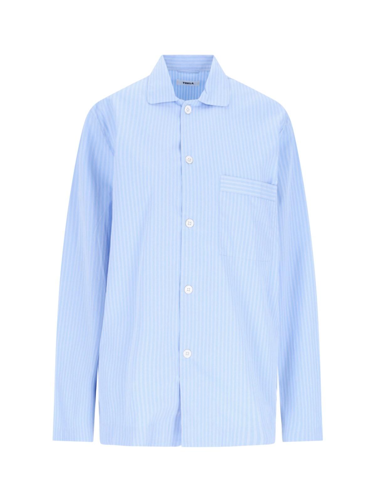 Shop Tekla Pin Stripes Shirt In Blue/white