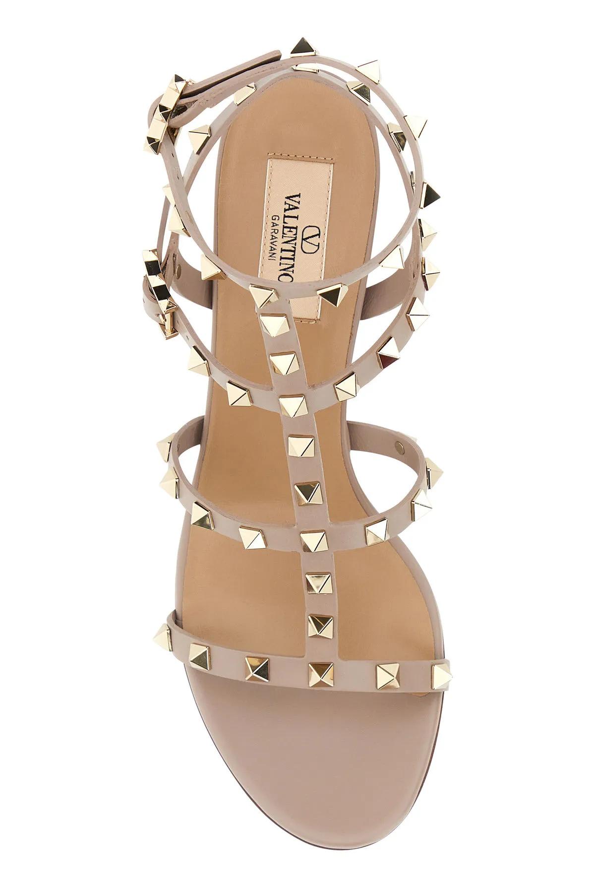 Shop Valentino Antiqued Pink Leather Rockstud Sandals In Powder