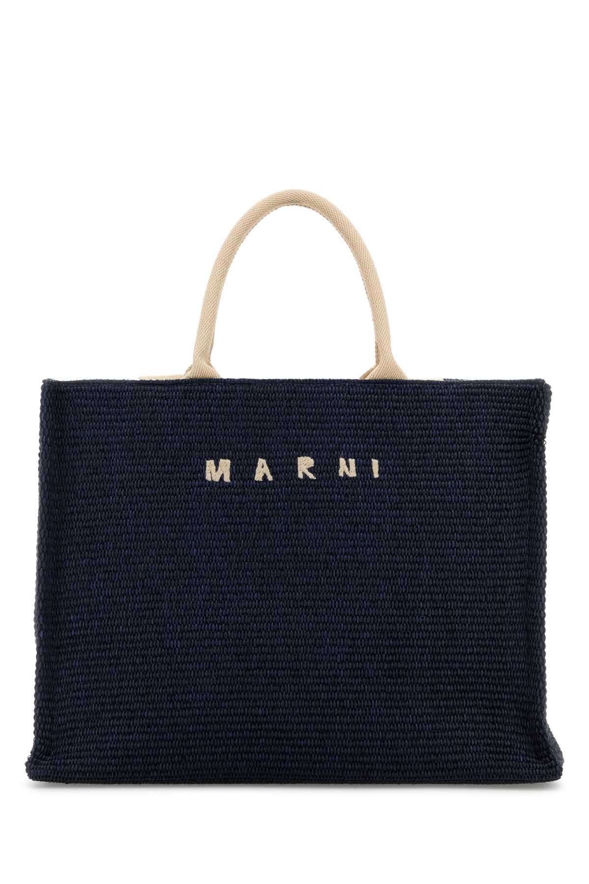 Shop Marni Midnight Blue Raffia Shopping Bag In Ultramarine