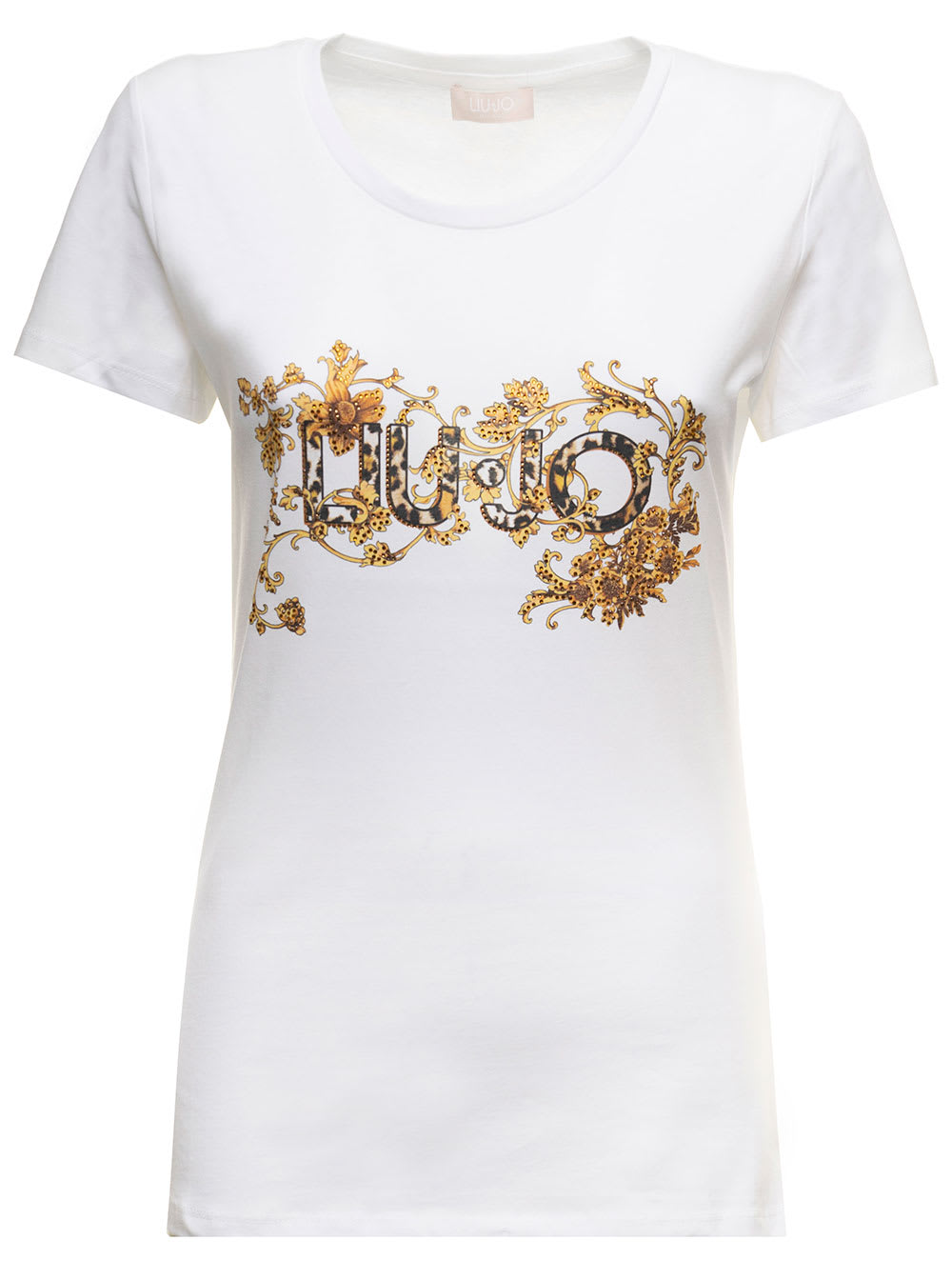 Liu-Jo White Cotton T-shirt With Animal Baroque Logo Print Liu Jo Jeans Woman