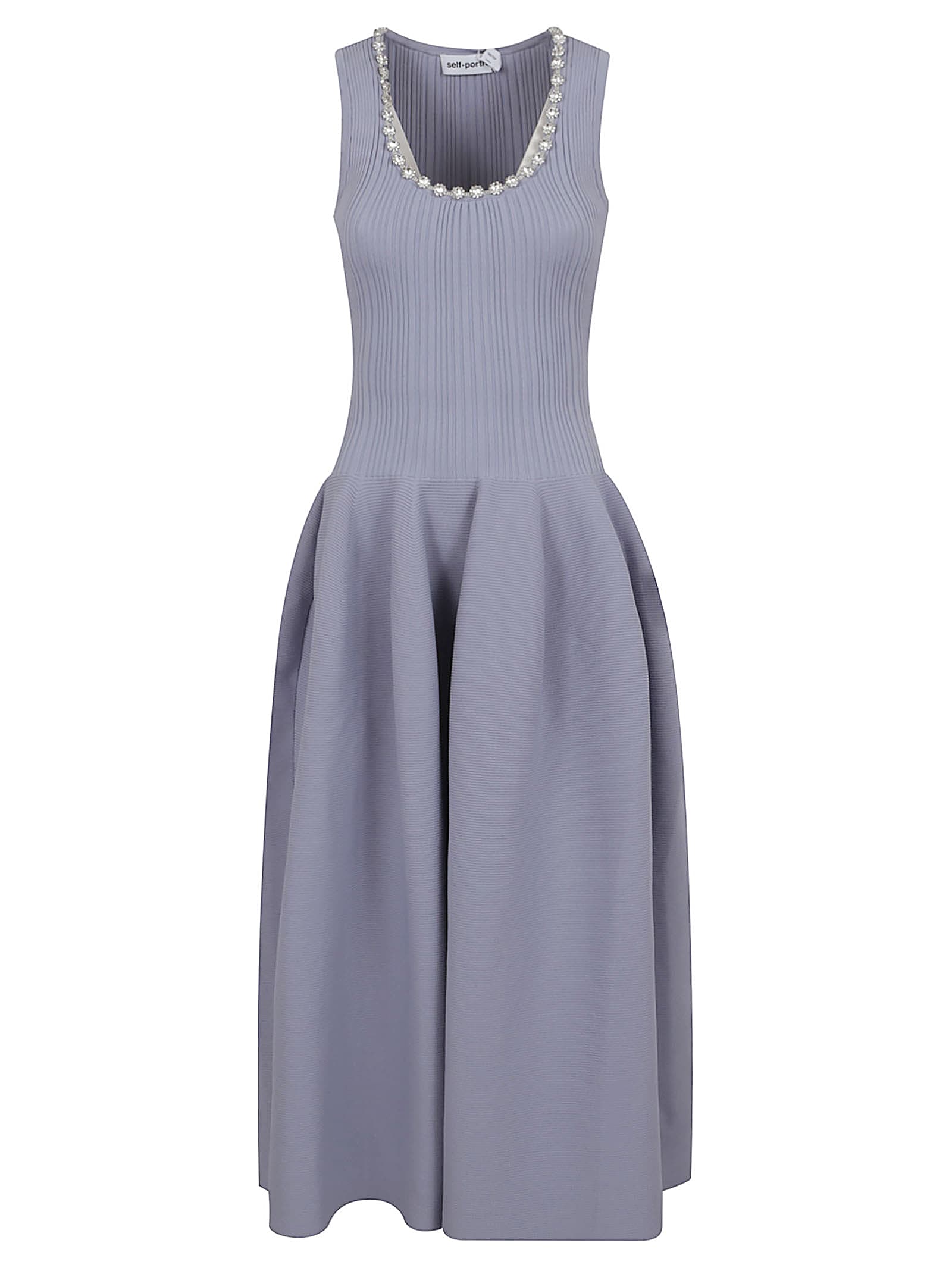 Self-portrait Blue Ribbed Knit Diamante Midi Dress