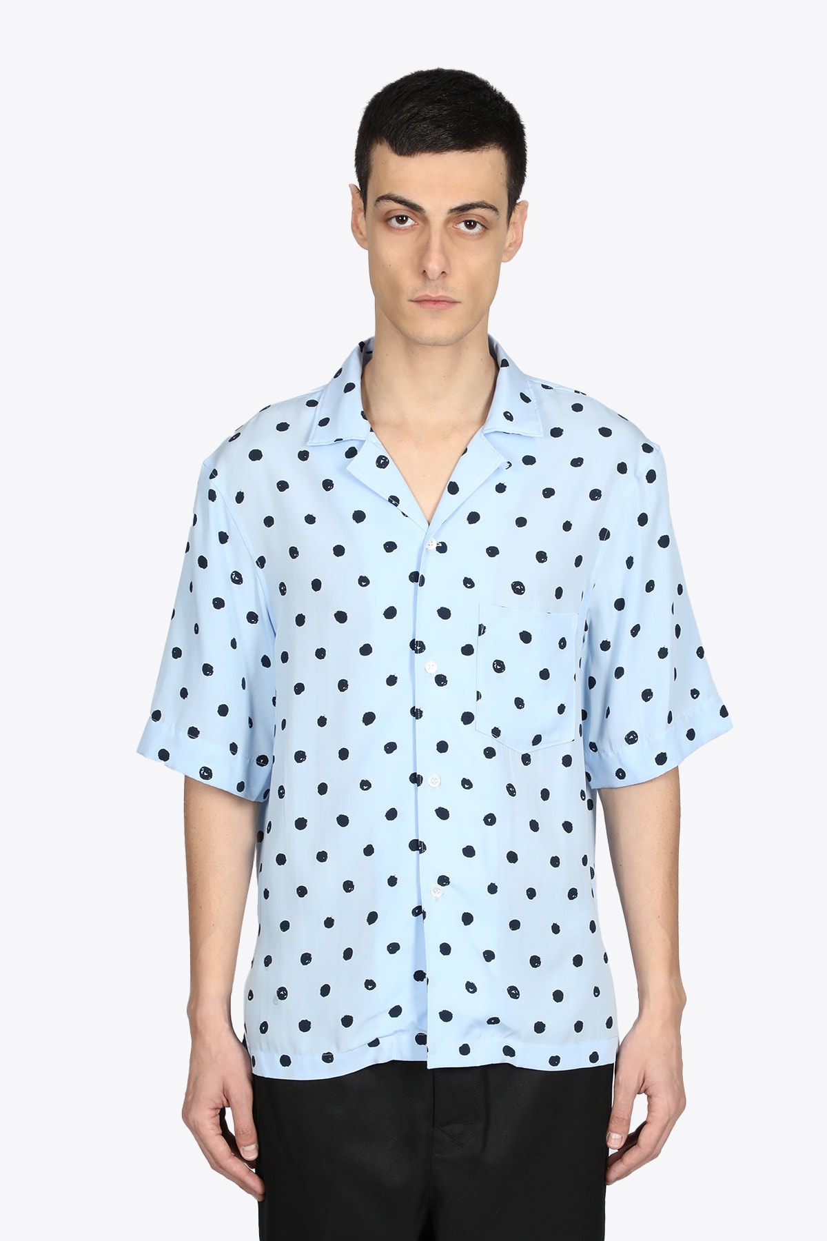 Aglini Pois Blu Light blue polka dots lyocell shirt with short sleeves