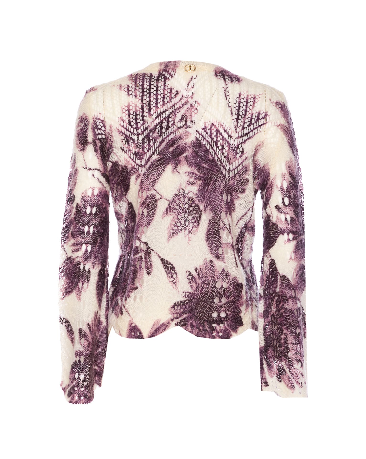 Twinset Twin-set Floral Lace Sweater With Lightweight Elegance In Purple