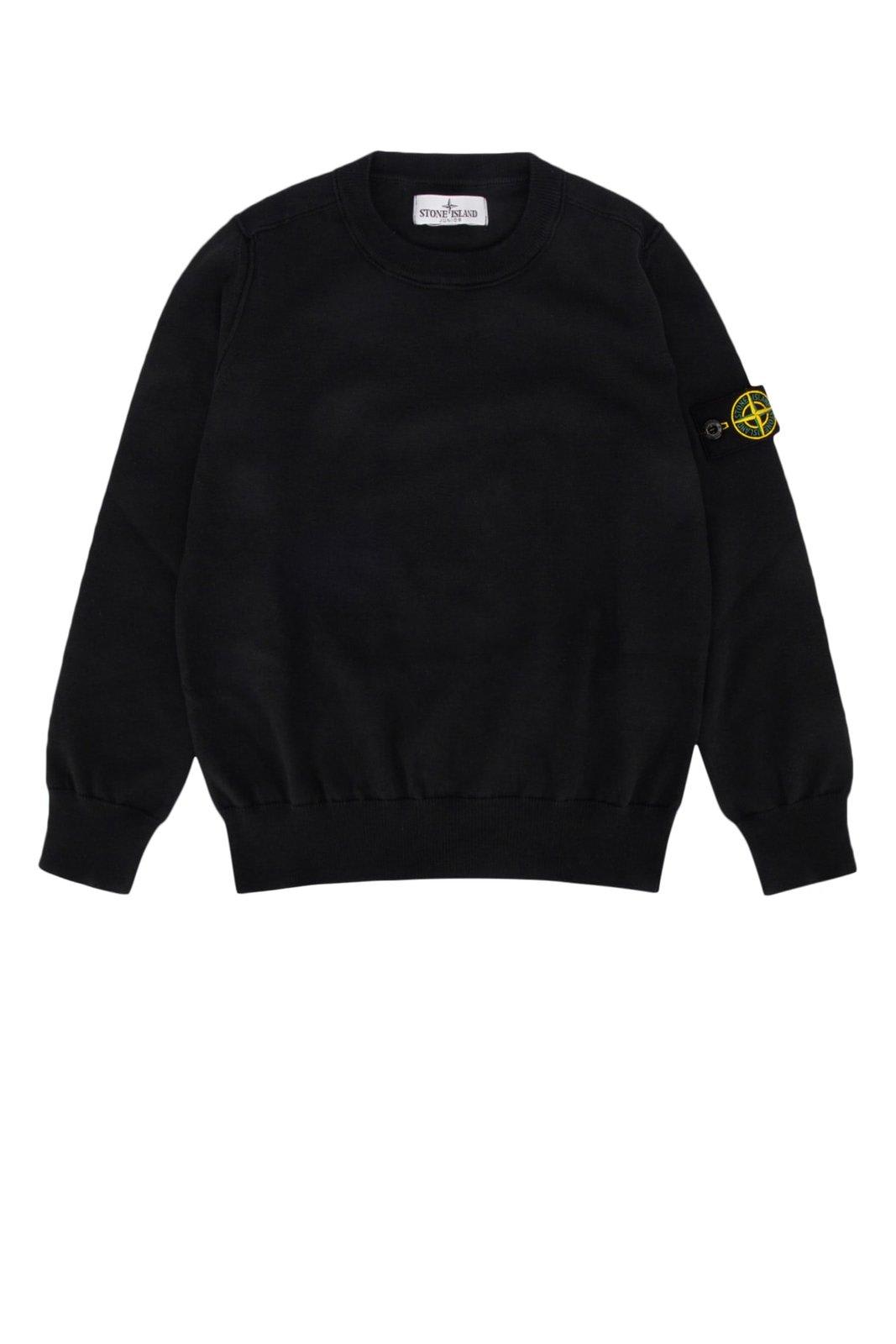 Stone Island Compass-motif Crewneck Jumper In Black