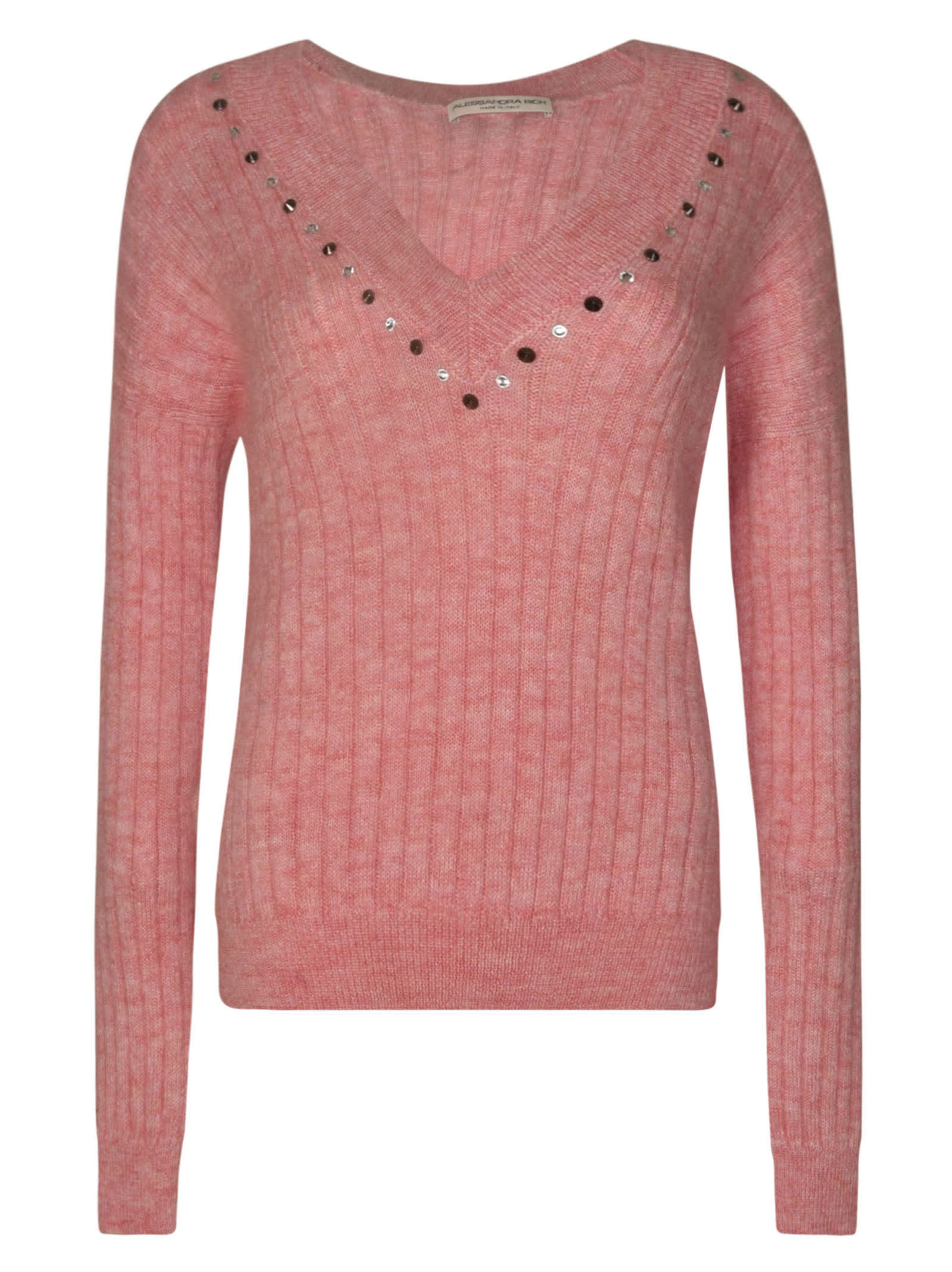 Shop Alessandra Rich Mohair Knit V-neck Jumper In Pink