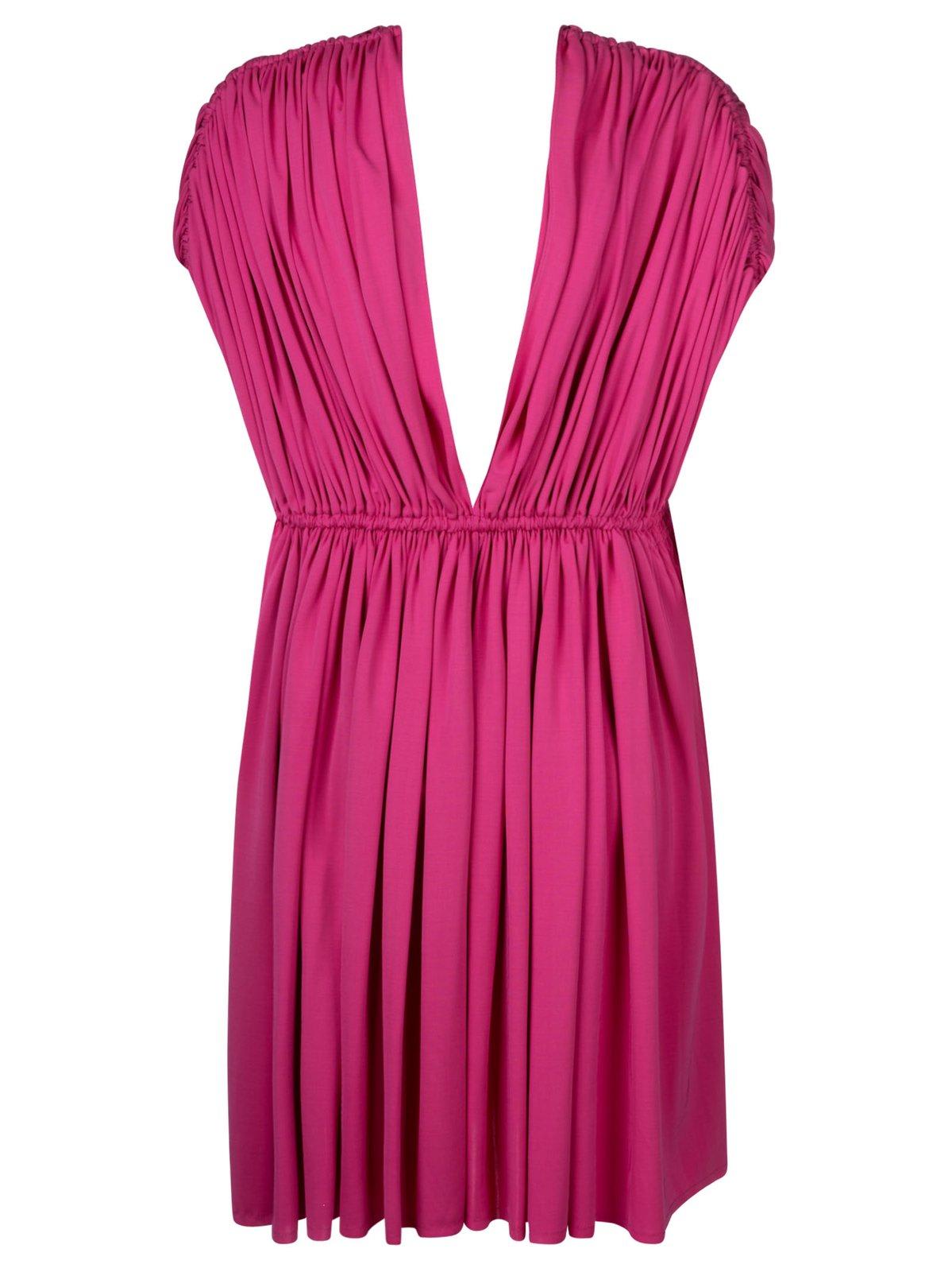 Shop Lanvin V-neck Flared Mini Dress In Pink