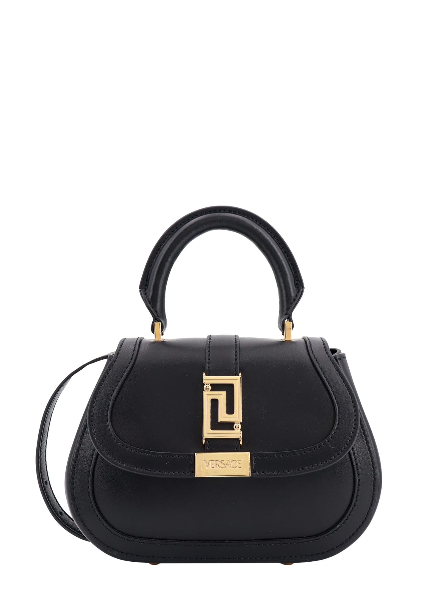 Shop Versace Greca Goddess Handbag In Black