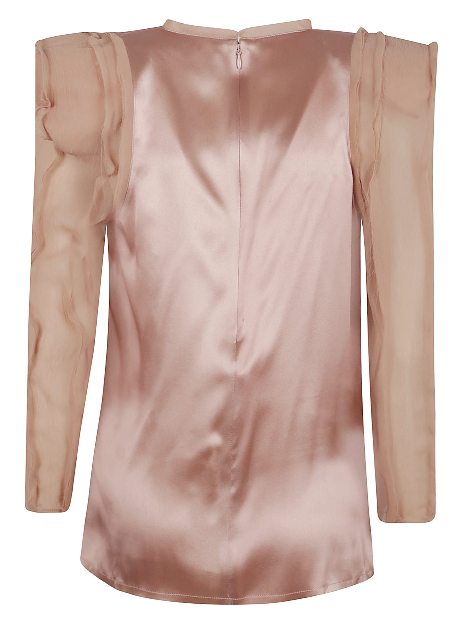 Balmain Long Sleeves Silk Crepe Draped Top In Eg Beige Poudre