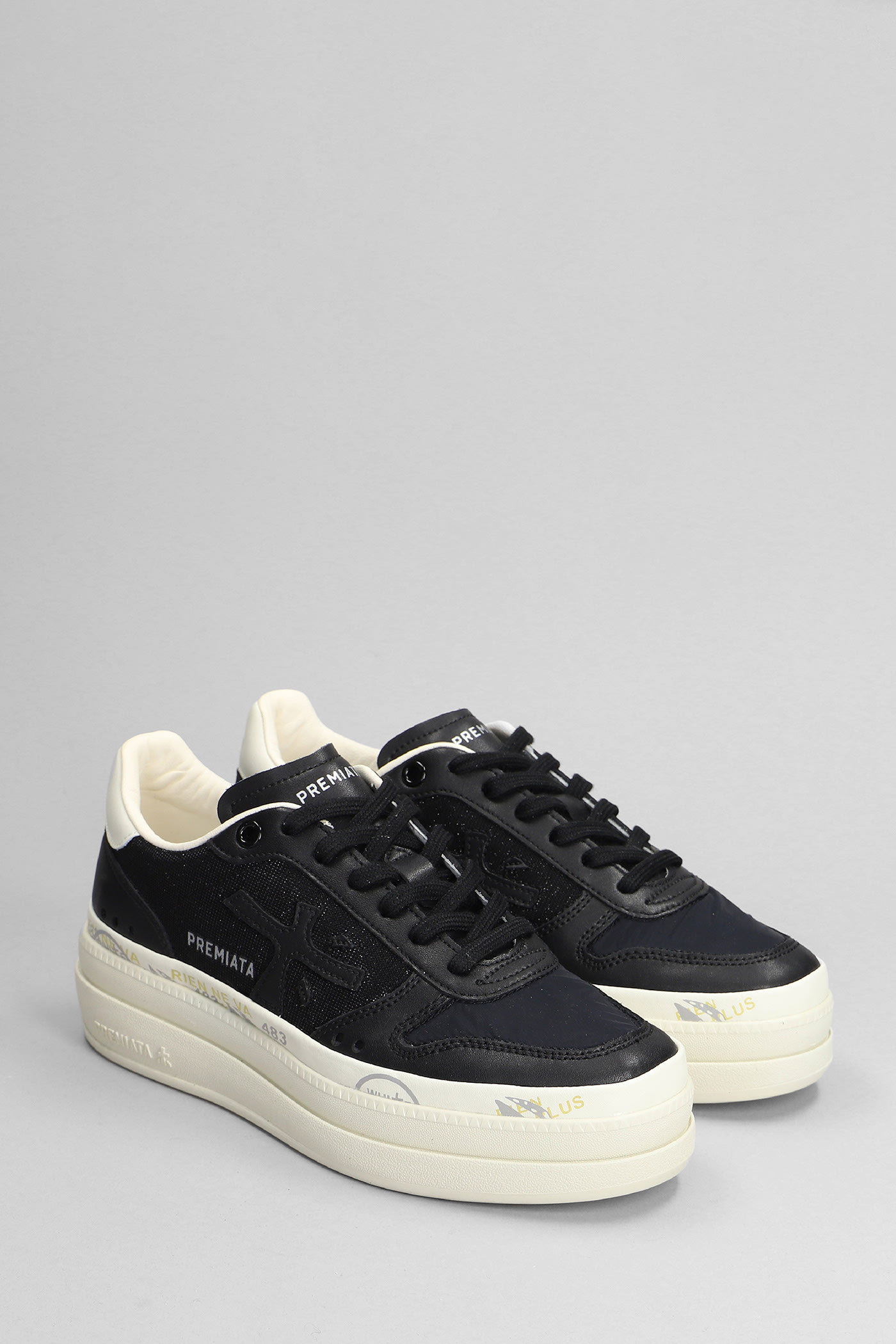 Shop Premiata Micol Sneakers In Black Leather And Fabric