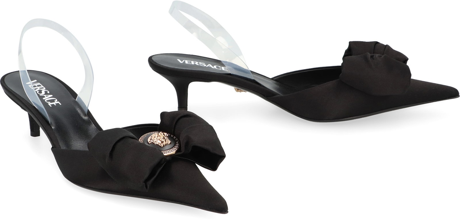 Shop Versace Alia Satin Slingback Pumps In Black