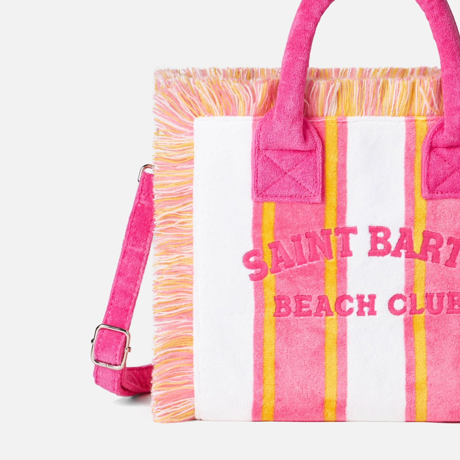 Mc2 Saint Barth Colette Striped Terry Handbag With Saint Barth Beach Club Embroidery In Pink