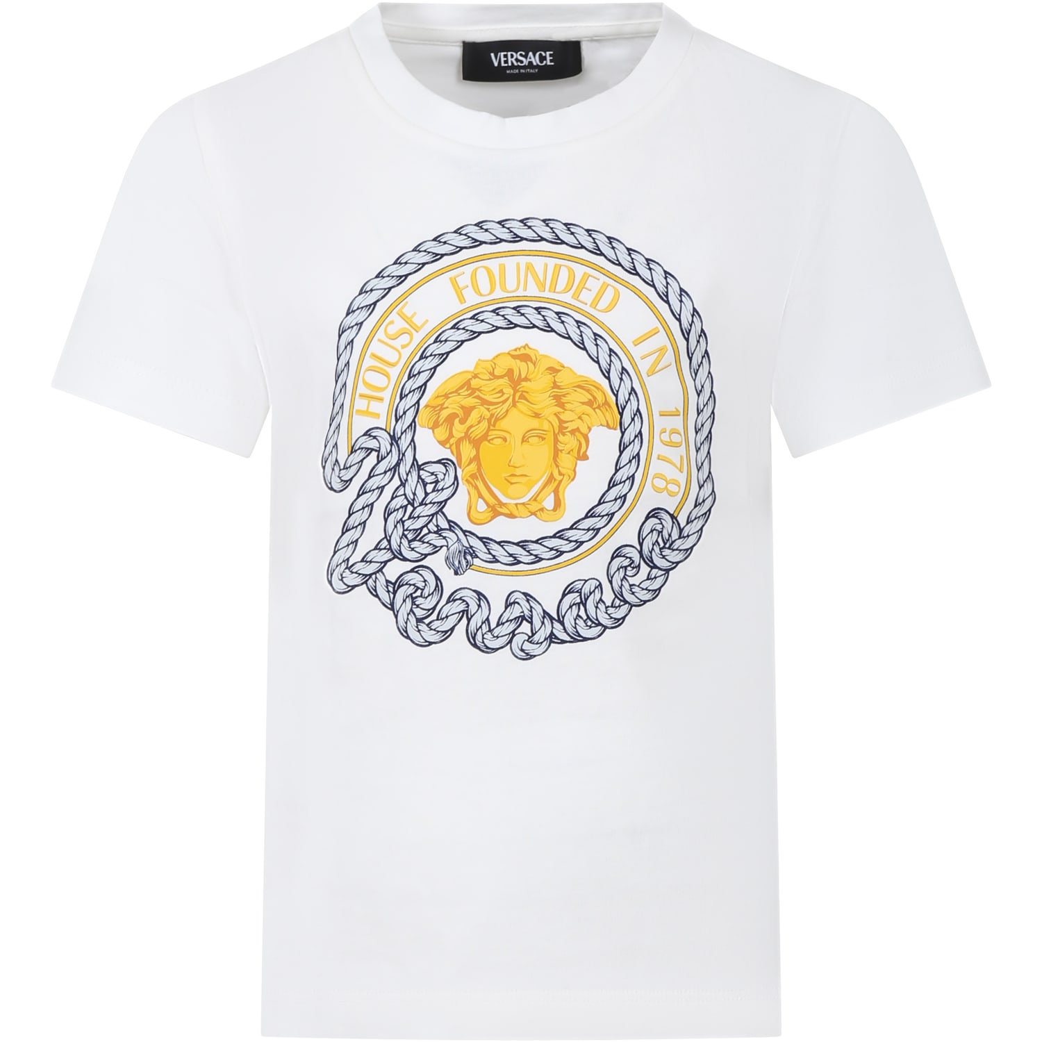 Versace White T-shirt For Boy With Anchor Print