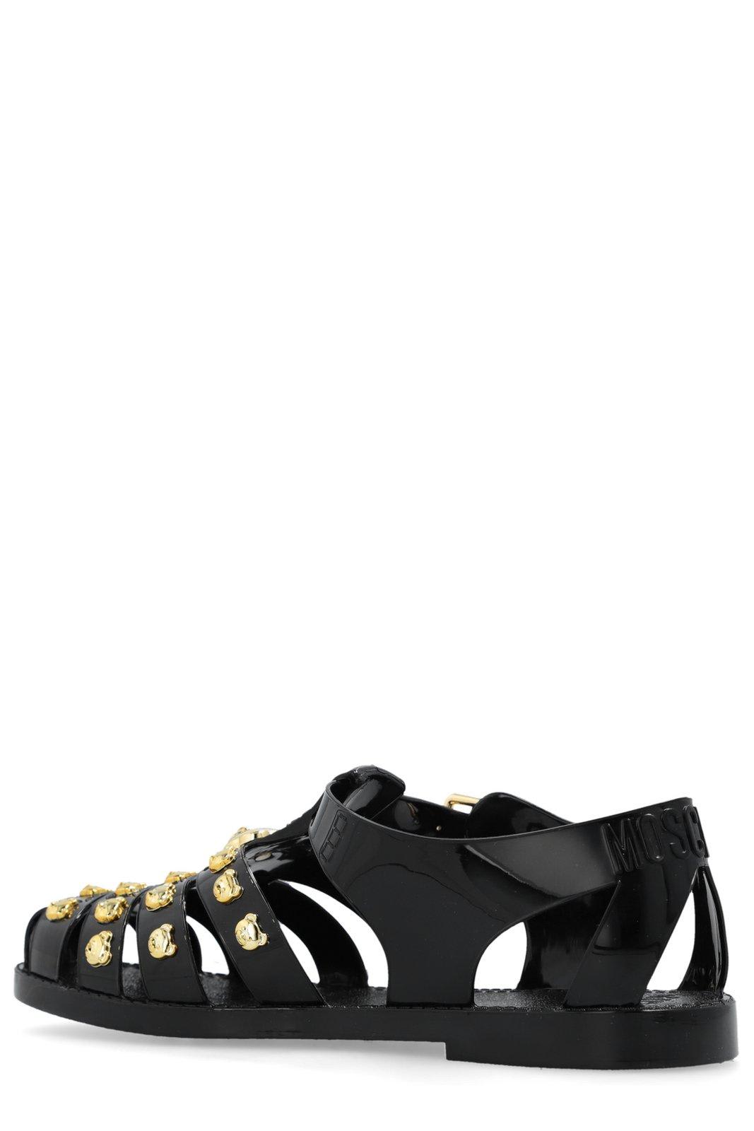 Shop Moschino Teddy Studs Jelly Sandals In Black