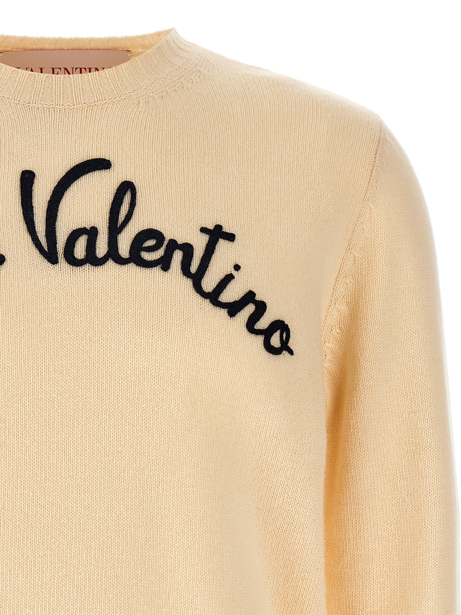 Valentino Beige Embroidered Wool Sweater In White