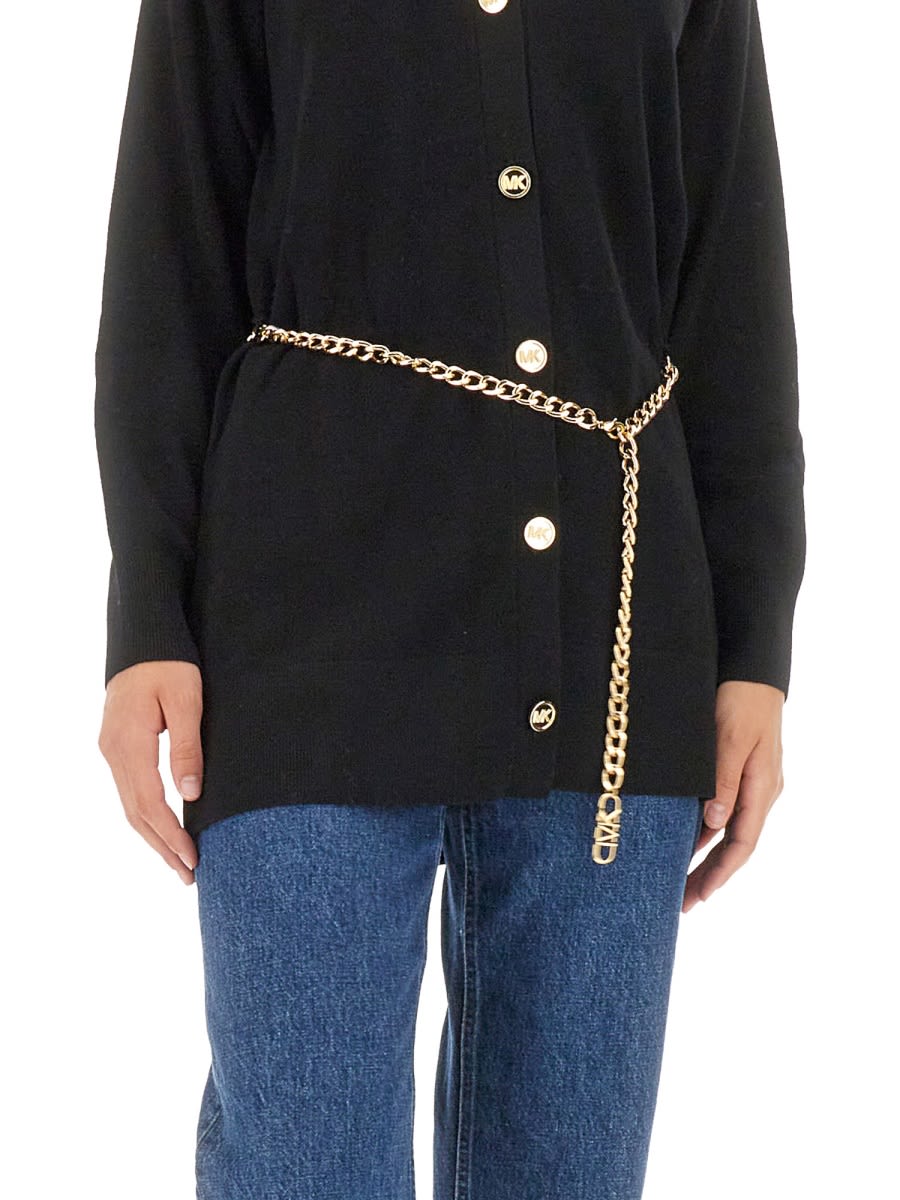 Shop Michael Kors Belted Cardigan In Black