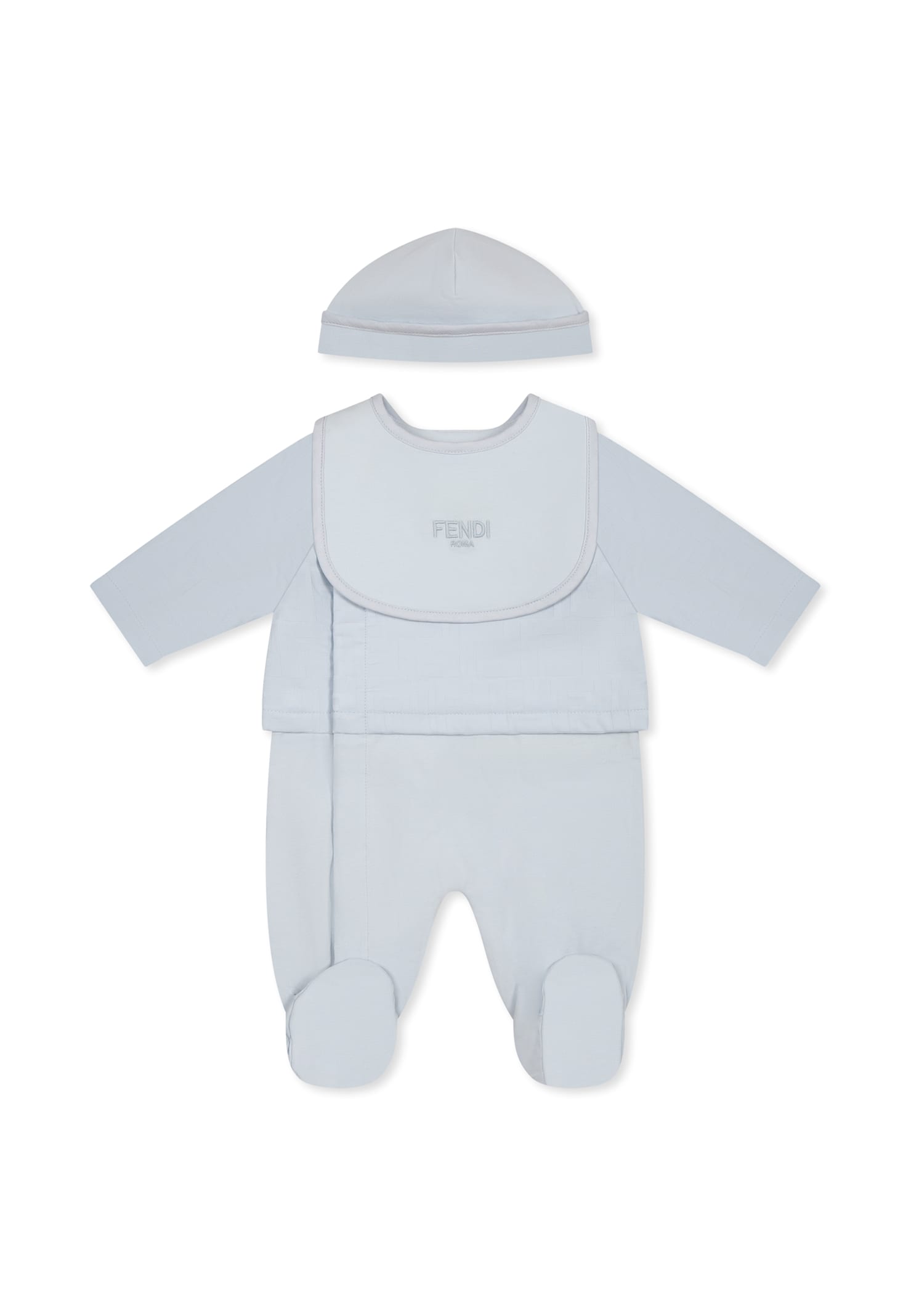 Fendi Light Blue Babygrow Set For Baby Boy With Ff In Light Blue
