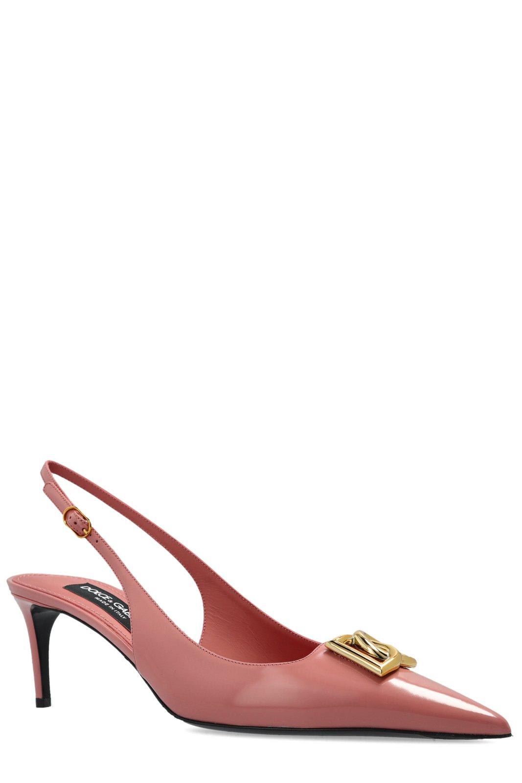 Dolce & Gabbana Pink Slingback With Metallic Logo In Patent Leather Woman In Pink