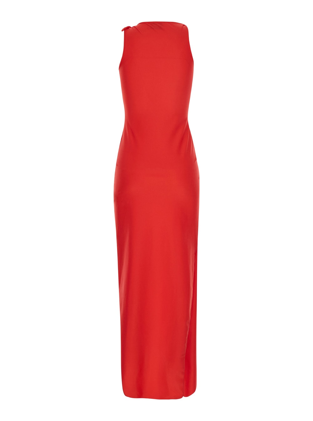 Shop Coperni Long Red Dress With Roses Appliqué In Stretch Fabric Woman