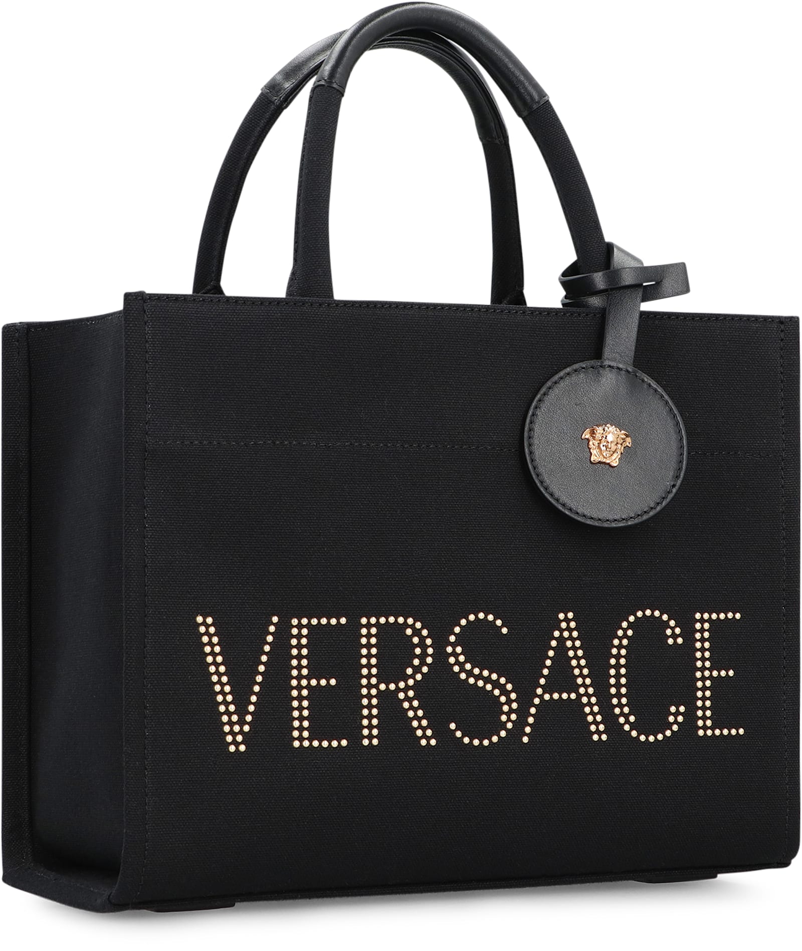 Versace Small Canvas Tote Bag In Black
