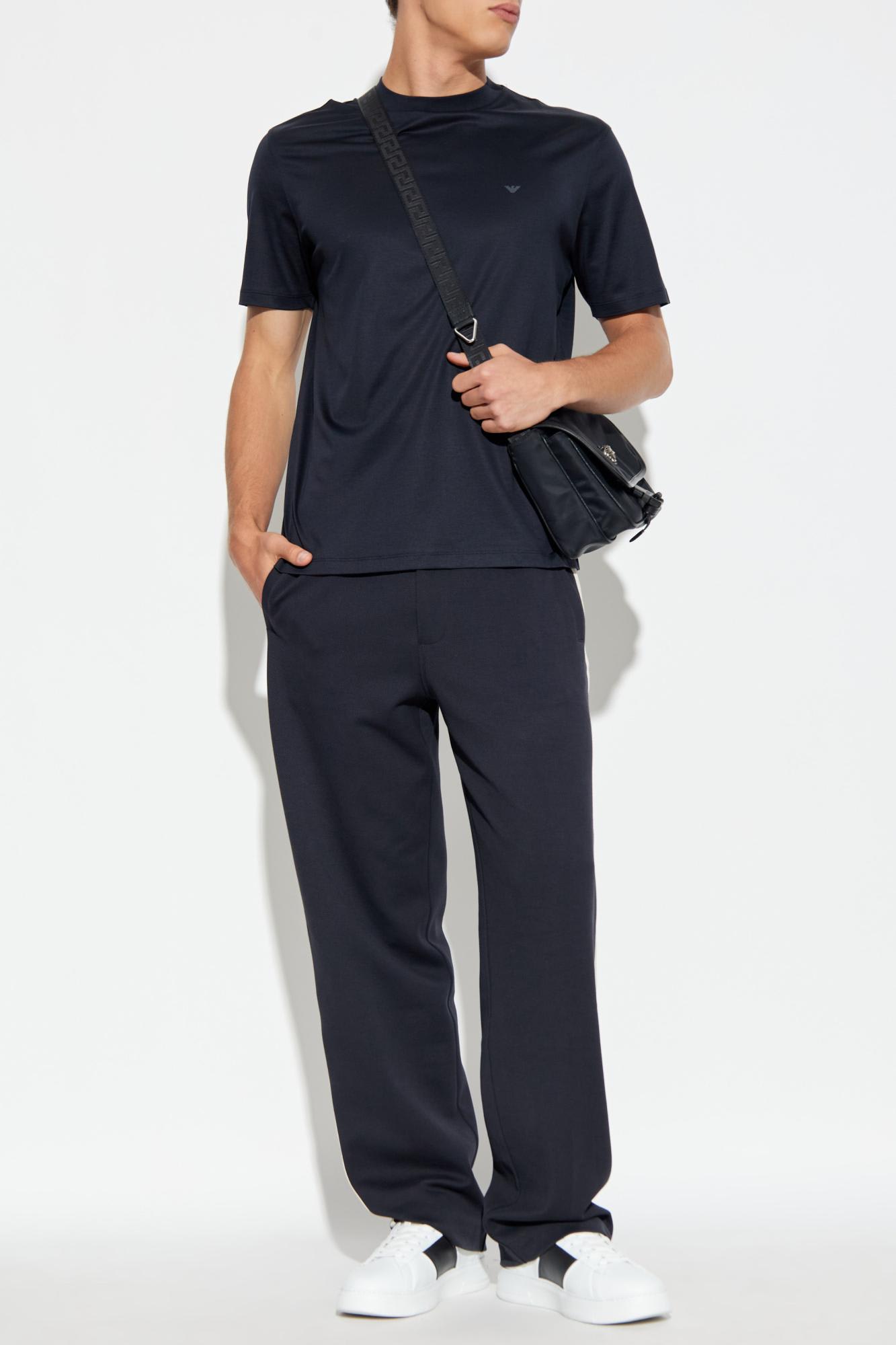 Emporio Armani Logo-embroidered Crew-neck T-shirt In Blue