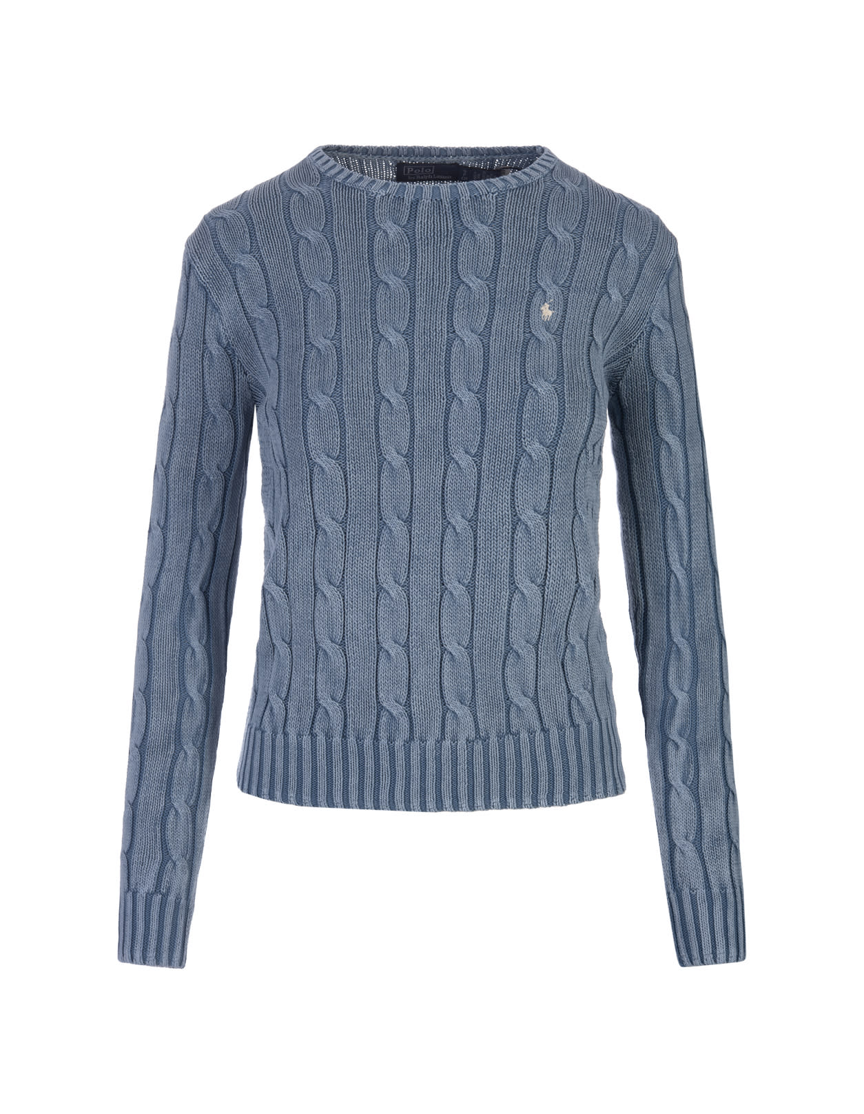Shop Ralph Lauren Indigo Chambray Cable Cotton Sweater In Blue
