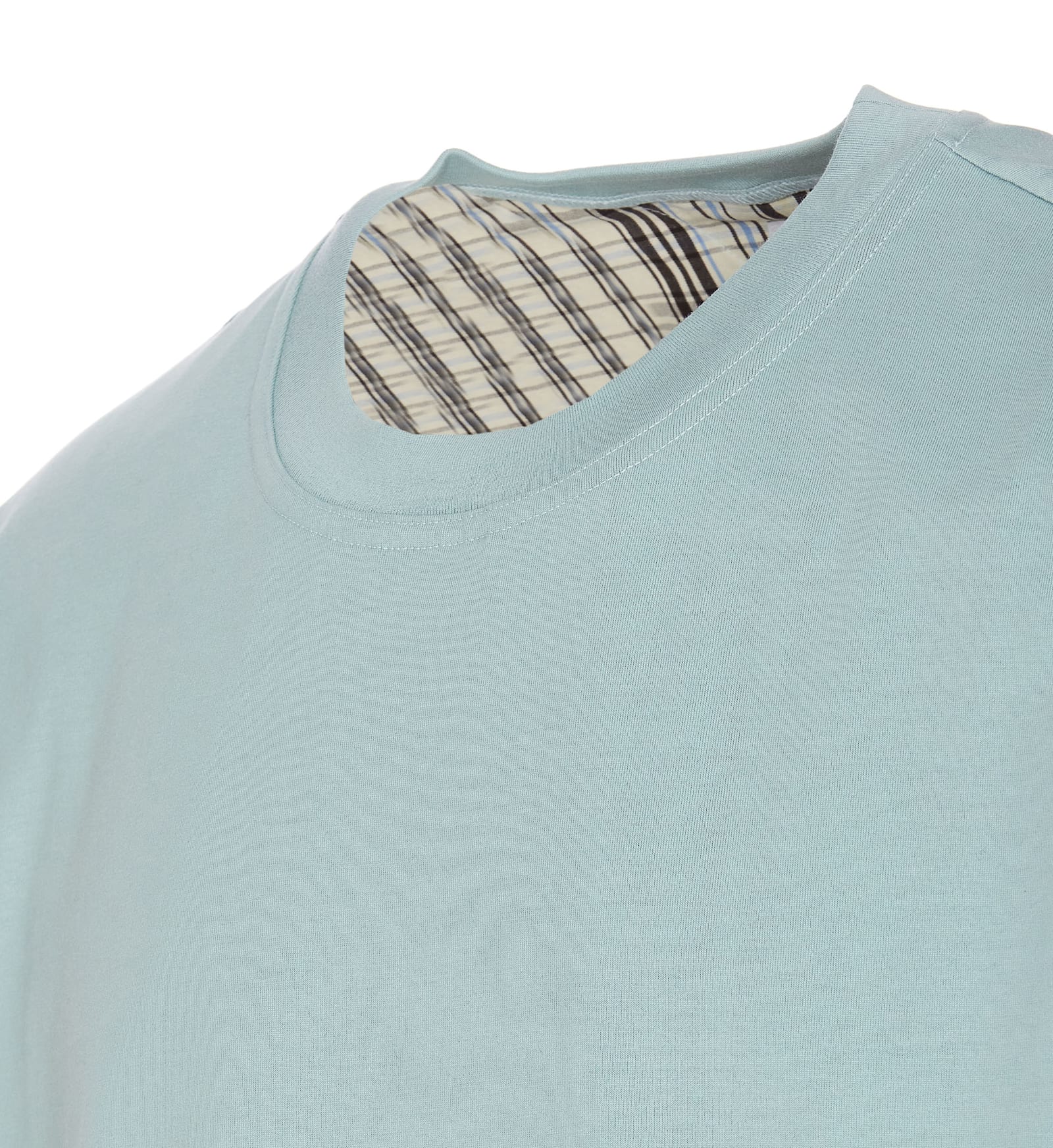 Shop Bottega Veneta Double Layer Cotton Check T-shirt In Blue