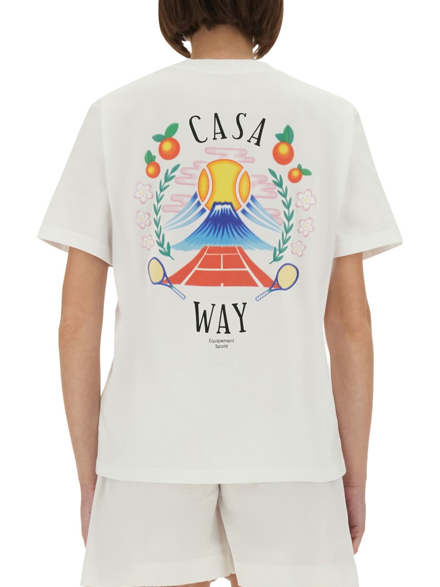 Casablanca Crew Neck Cotton T-shirt With Graphic Print In White