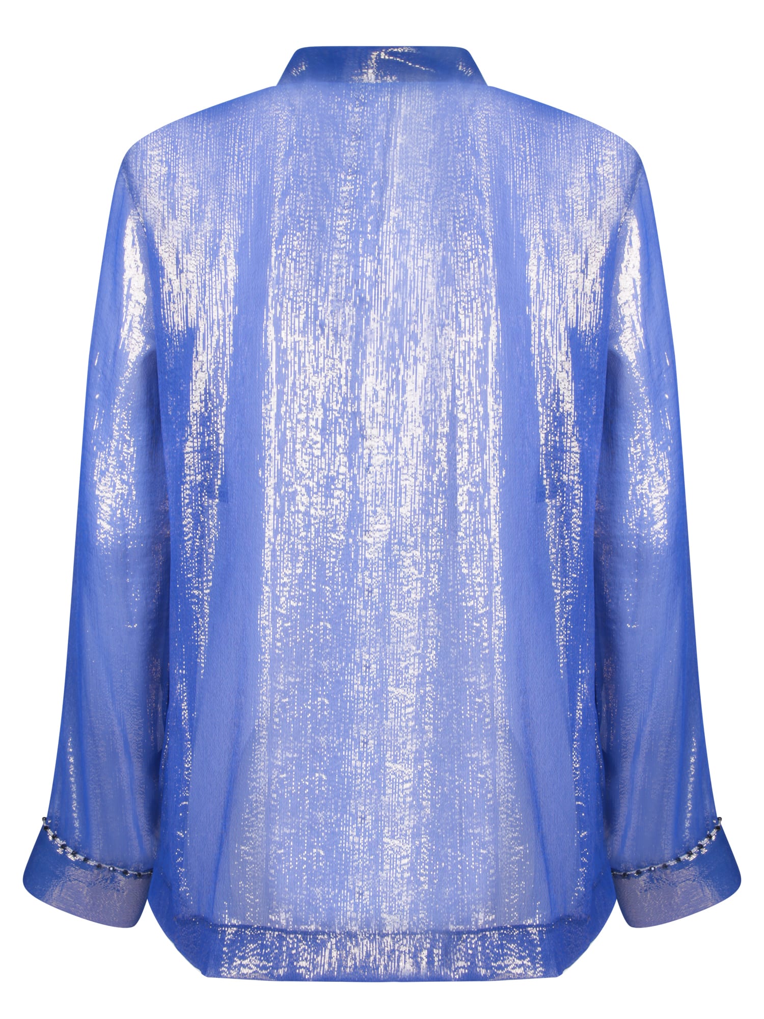 Shop Forte Forte Celeste Lurex Chiffon Shirt In Blue