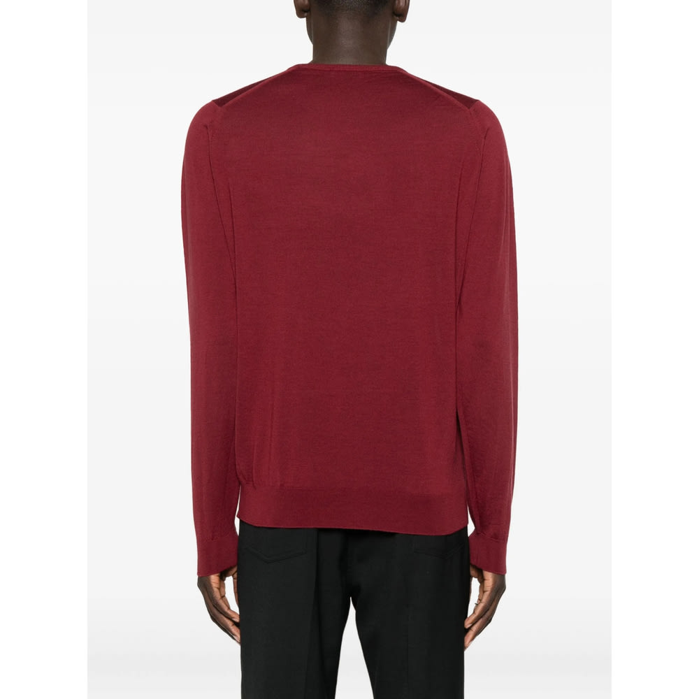 John Smedley Long Sleeve Ribbed Cuff Round Neck Sweater In Burgundy