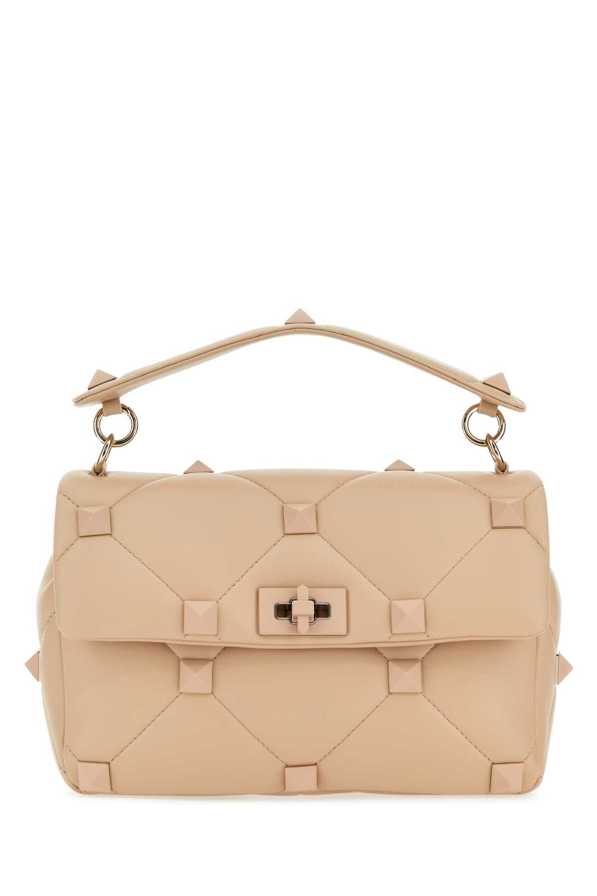 Shop Valentino Light Pink Nappa Leather Large Roman Stud Handbag