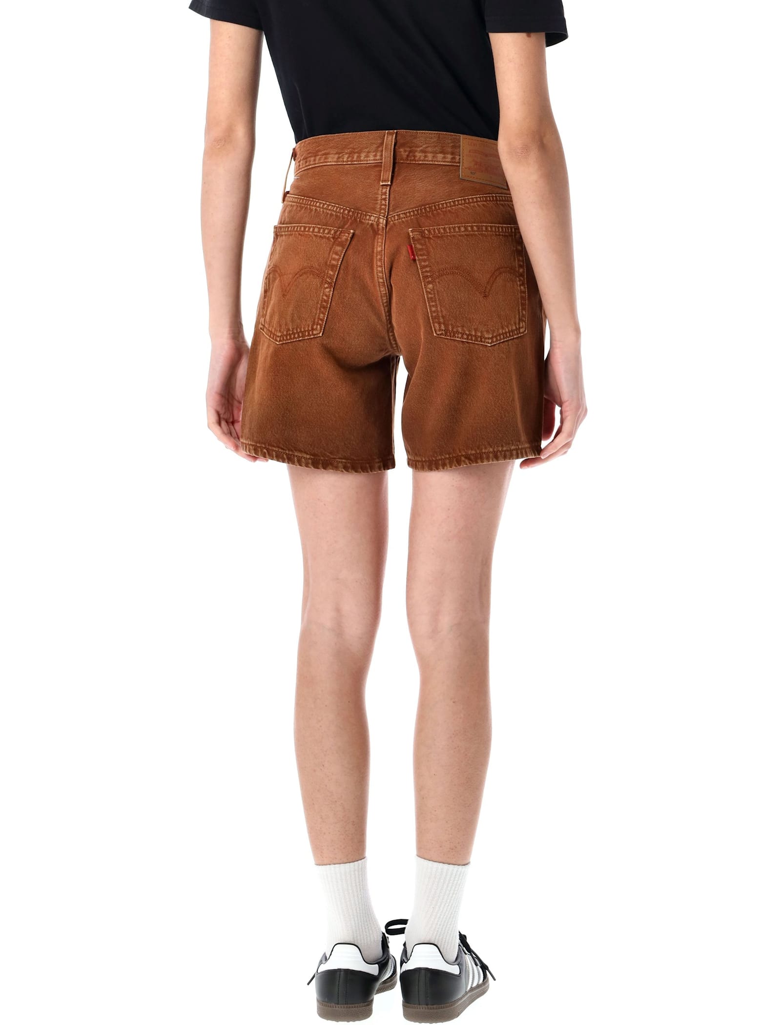Levi's High Rise Baggy Cotton Linen Shorts In Scraped Brown