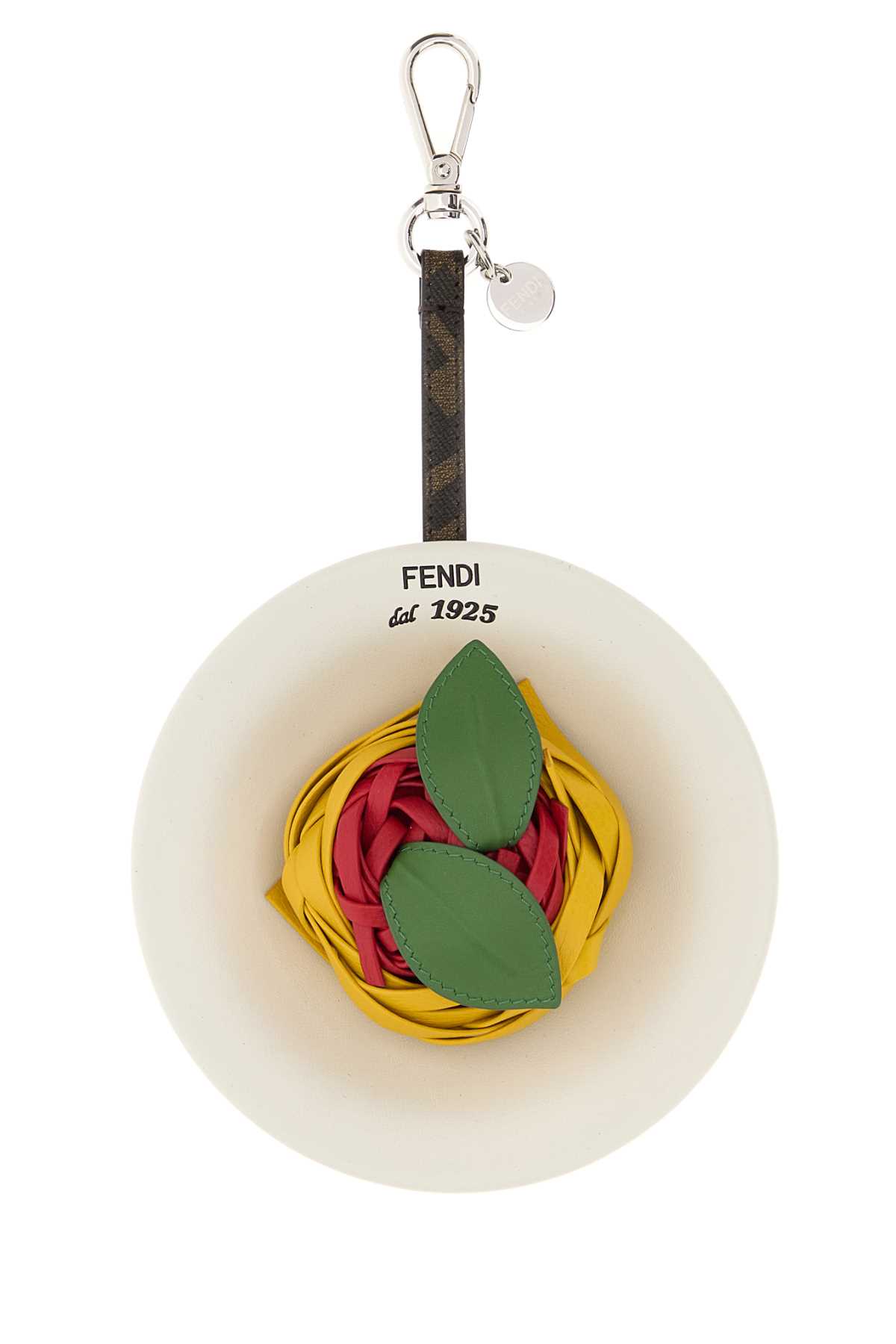 Fendi Round Flower Leather Charm Keychain In Multi