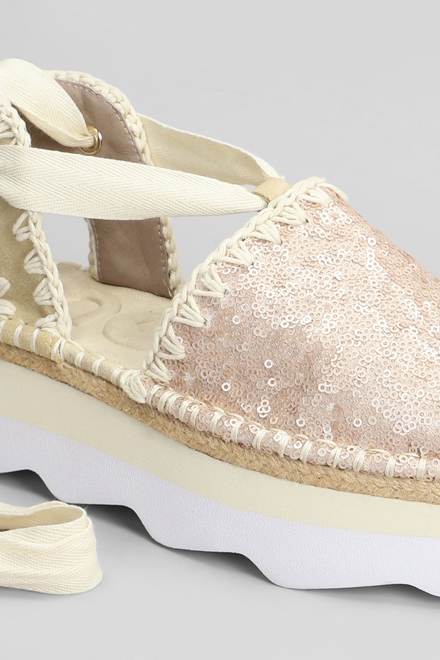 Mou Espa Sandal Espadrilles In Rose-pink Leather In Gold