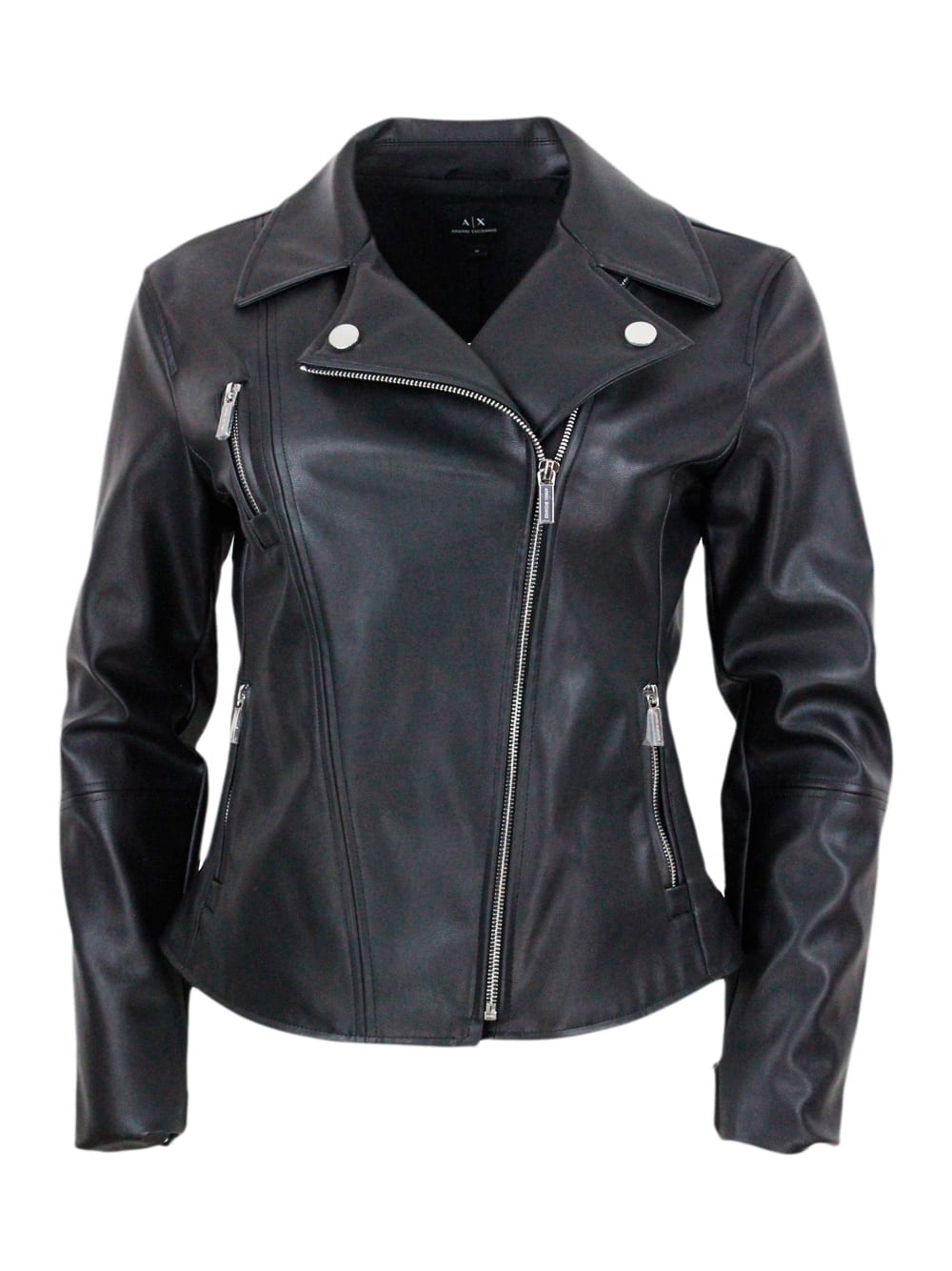 Studded Jacket Made Of Eco-leather With Zip Closure And Zips On The Cuffs And Pockets