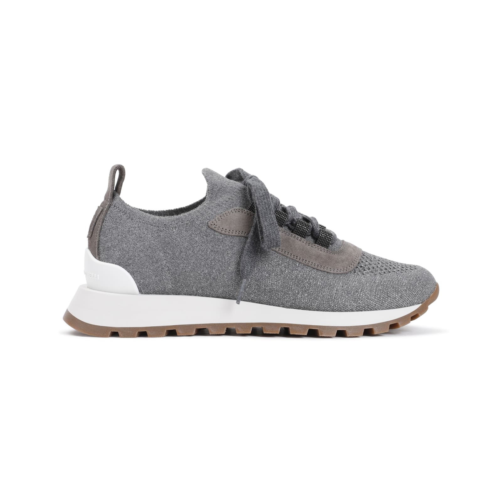 Shop Brunello Cucinelli Shiny Knit Sneakers In Grey