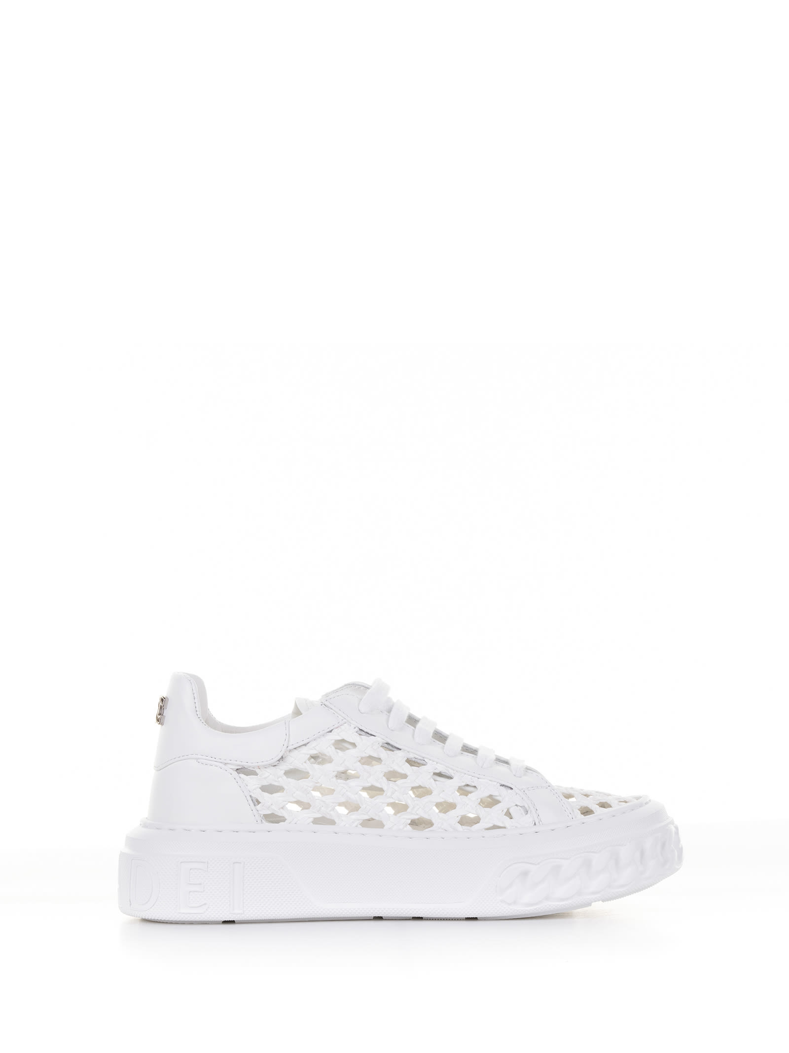 Casadei Perforated Leather Sneaker With Maxi Logo In Bianco
