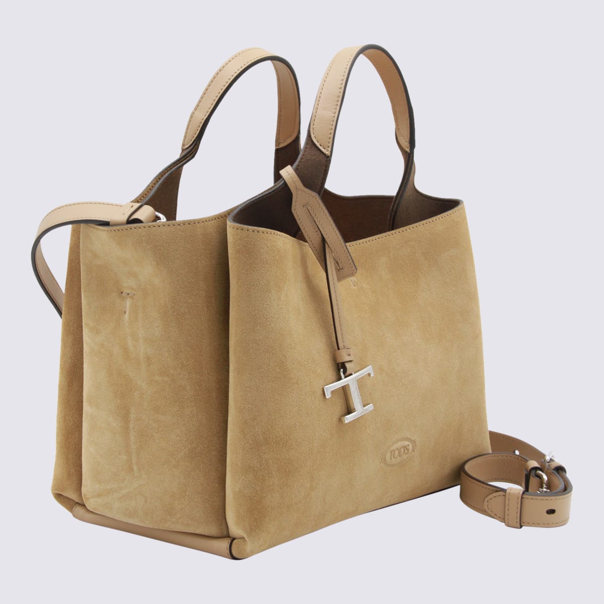 Tod's Beige Suede Leather Top Handle Bag In White