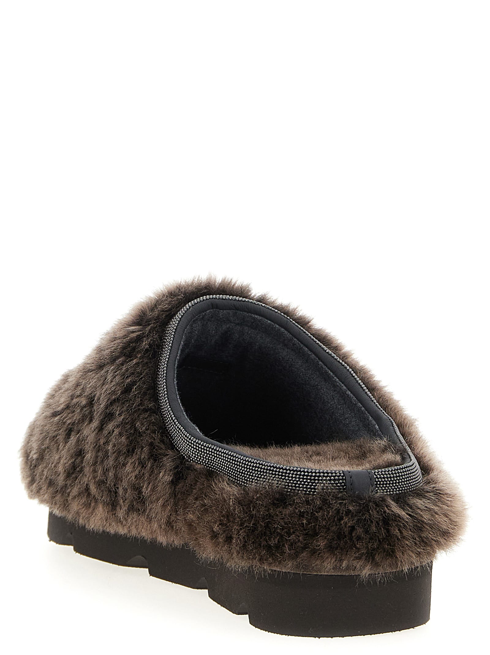 Brunello Cucinelli Monile Sherling Sabots In Brown