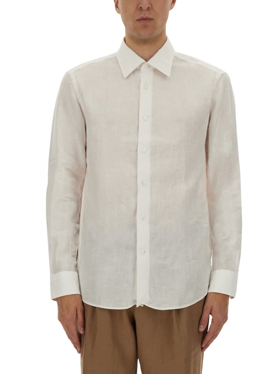 Hugo Boss Button-down Collar Shirt Semi-sheer Fabric In White
