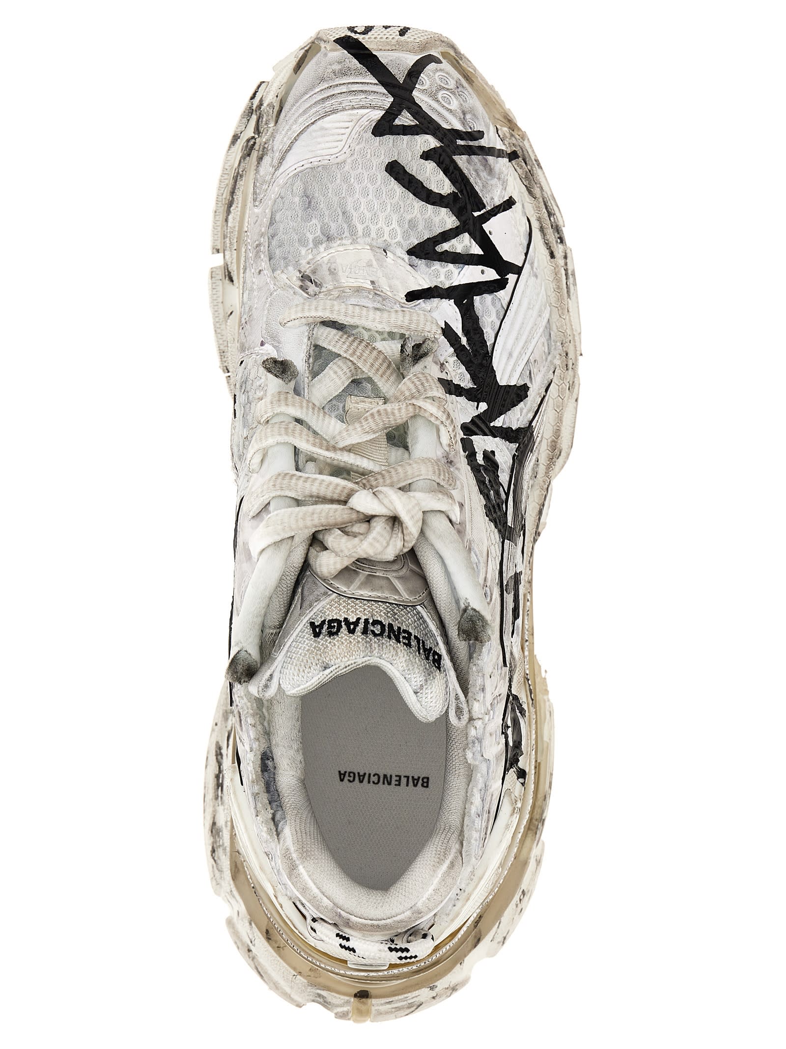 Shop Balenciaga Runner Graffiti Sneakers In White/black