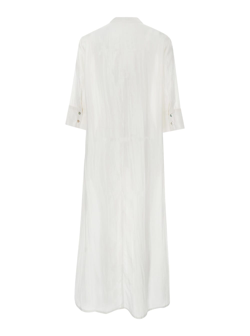 Shop The Rose Ibiza White Long Dress With Buttons In Silk Woman