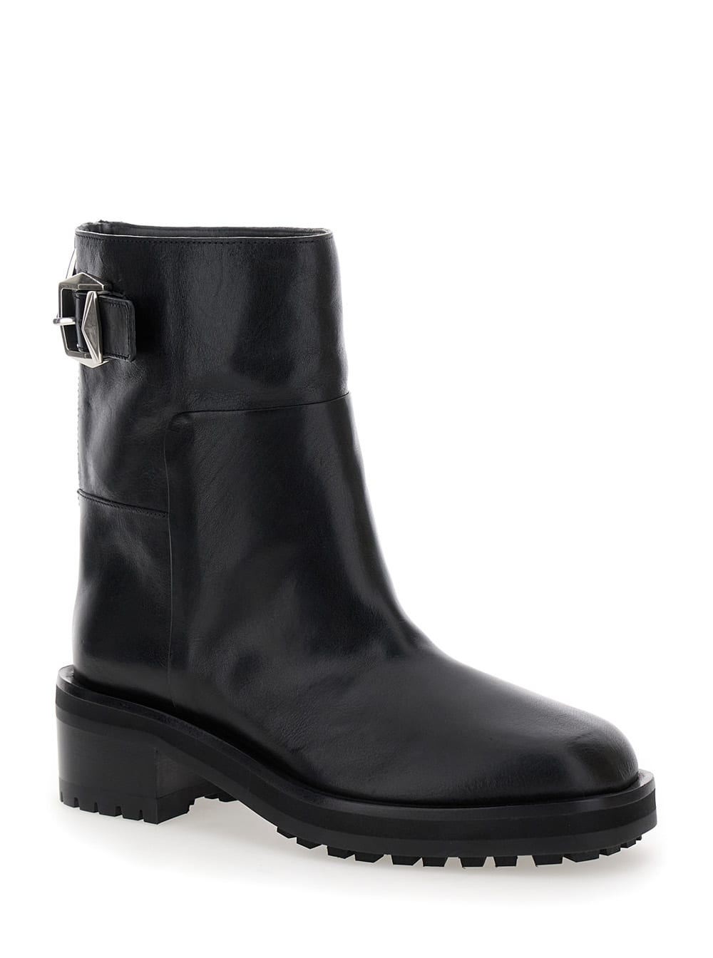 Shop Jimmy Choo Brooklyn Black Ankle Boots With Buckle In Smooth Leather Woman