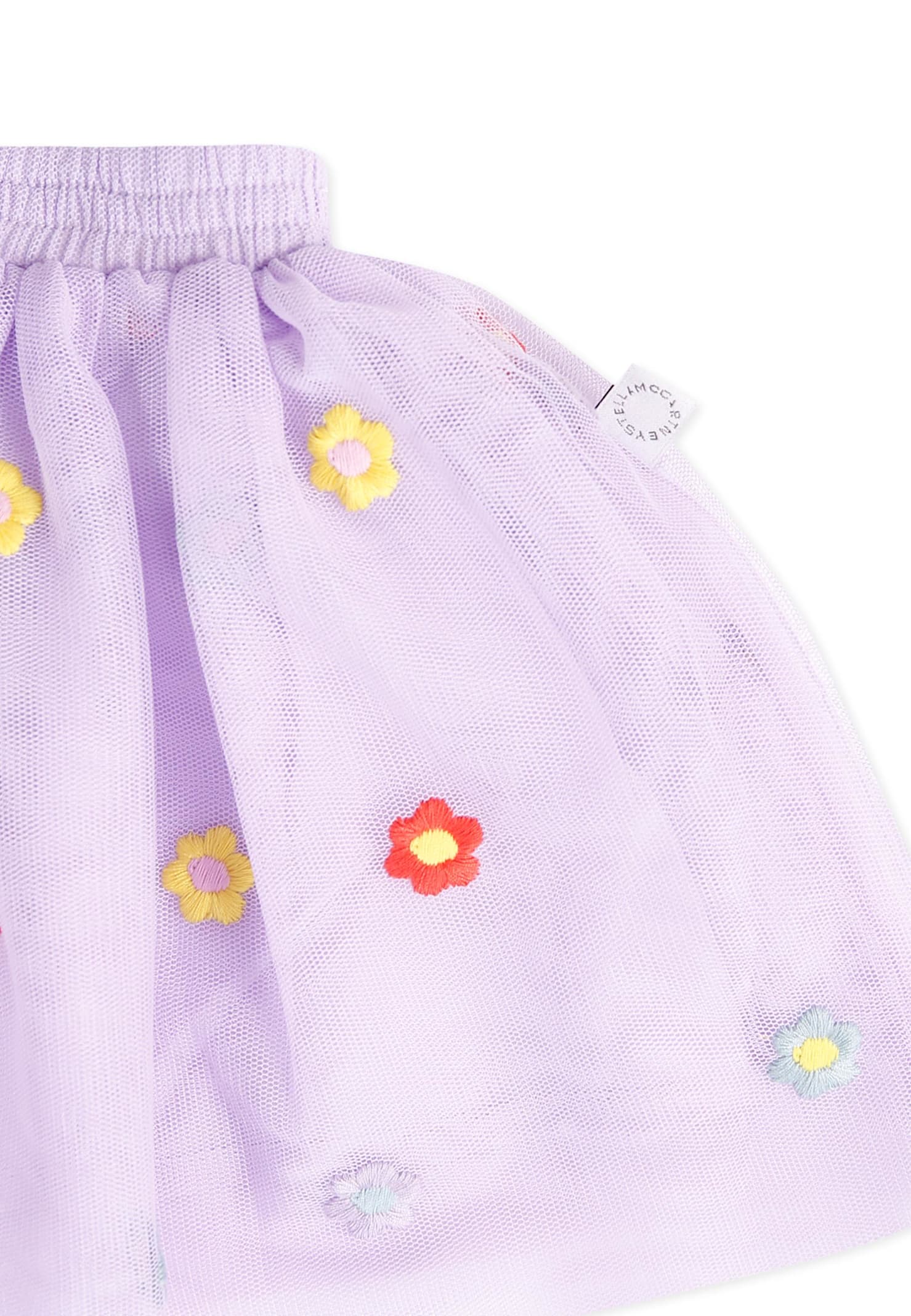 Stella Mccartney Lilac Skirt For Baby Girl With All-over Embroidered Colorful Flowers In Purple