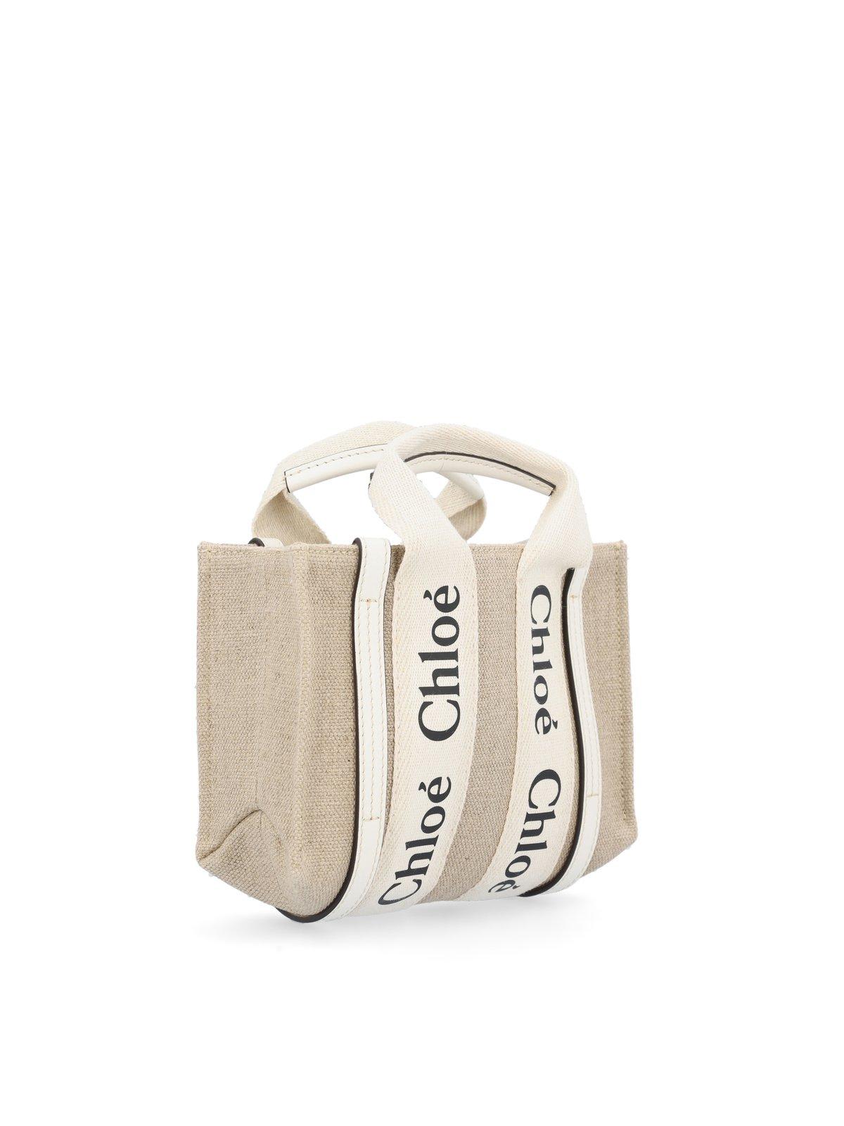 Shop Chloé Mini Woody Tote Bag In White