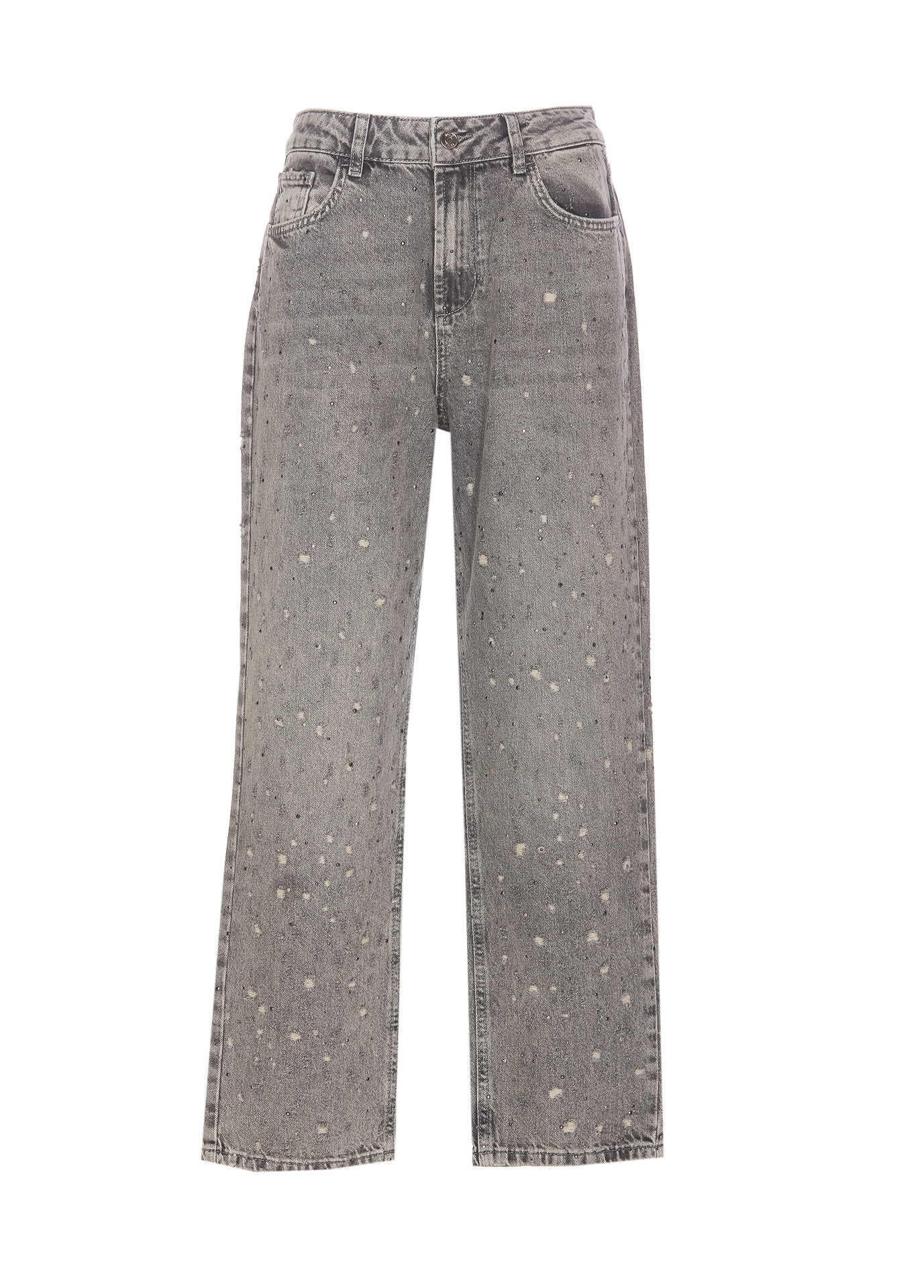 Shop Liu •jo Strass And Ripped Out Jeans In Grey