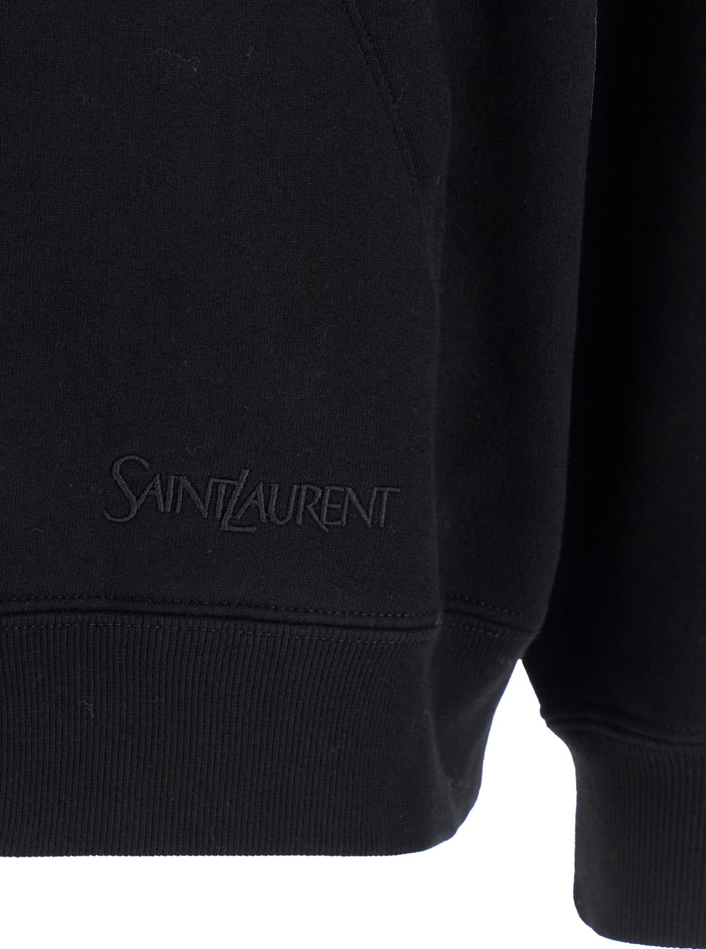 Shop Saint Laurent Black Hoodie With Logo Lettering Embroidery In Cotton Man