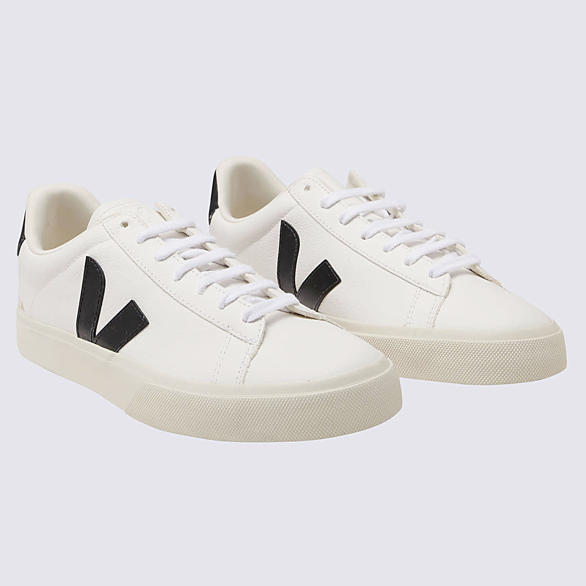 Shop Veja Extra White And Black Faux Leather Campo Sneakers In Extra-white/black