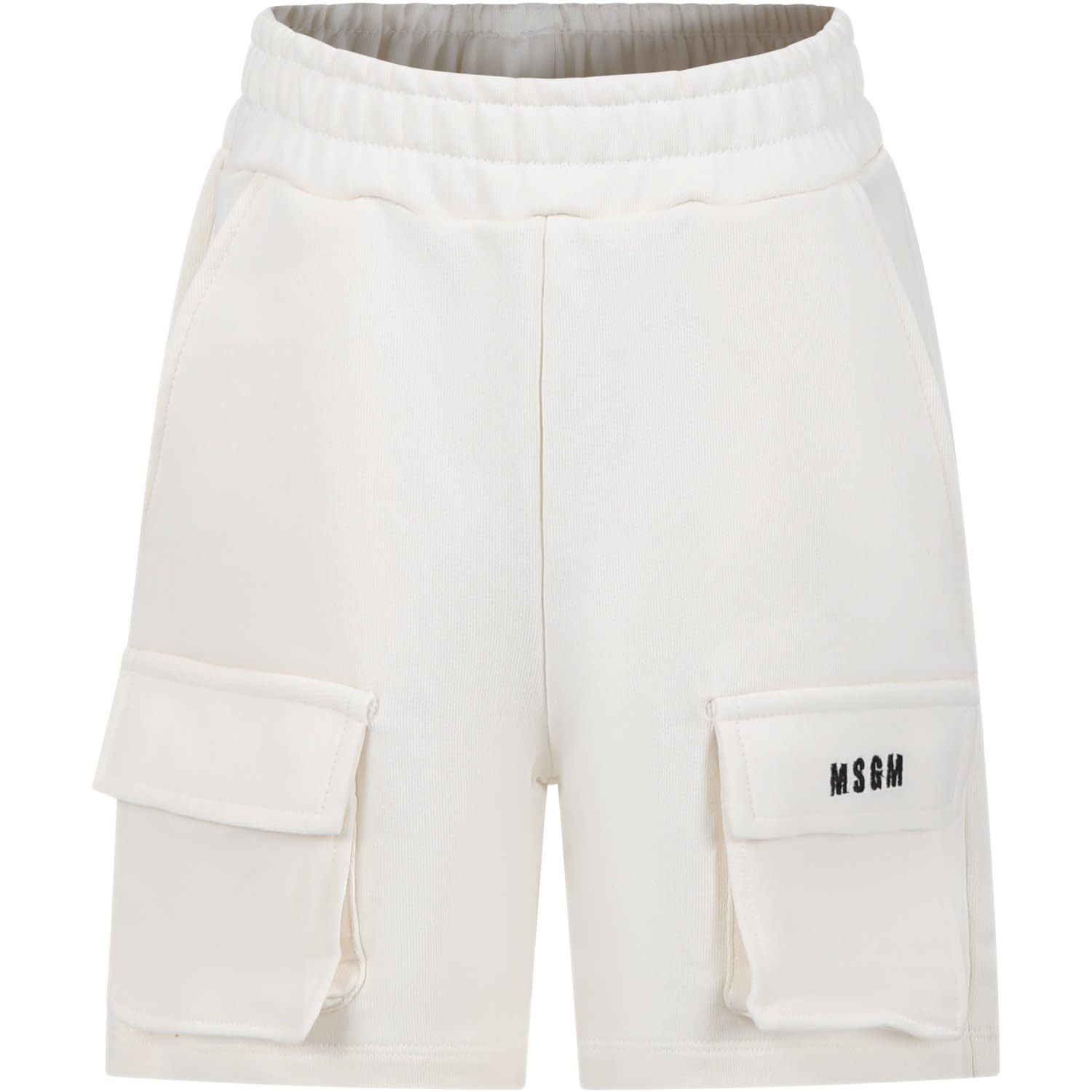 Msgm Kids' Ivory Shorts For Boy With Logo In Crema