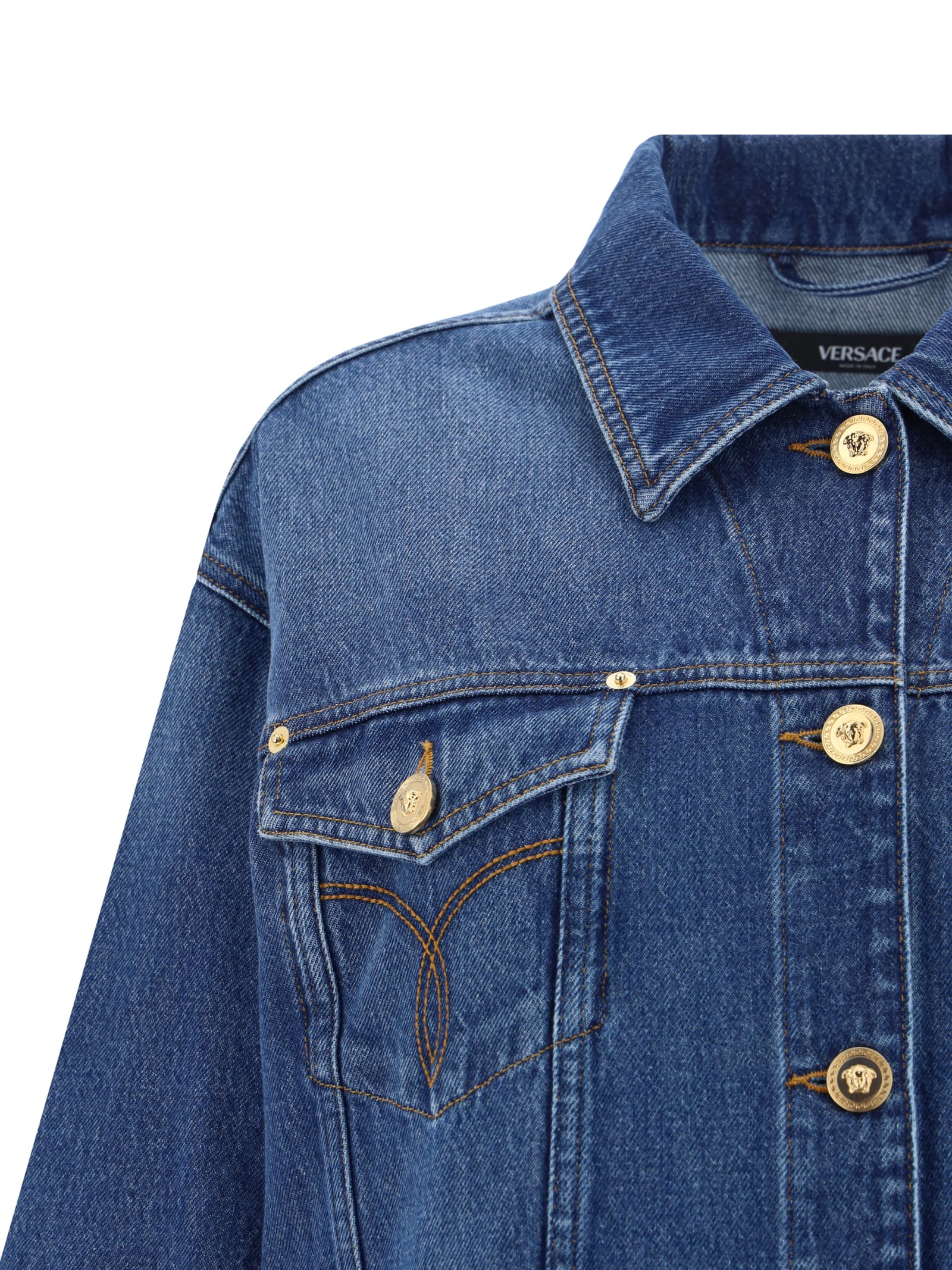 Shop Versace Denim Jacket In Medium Blue