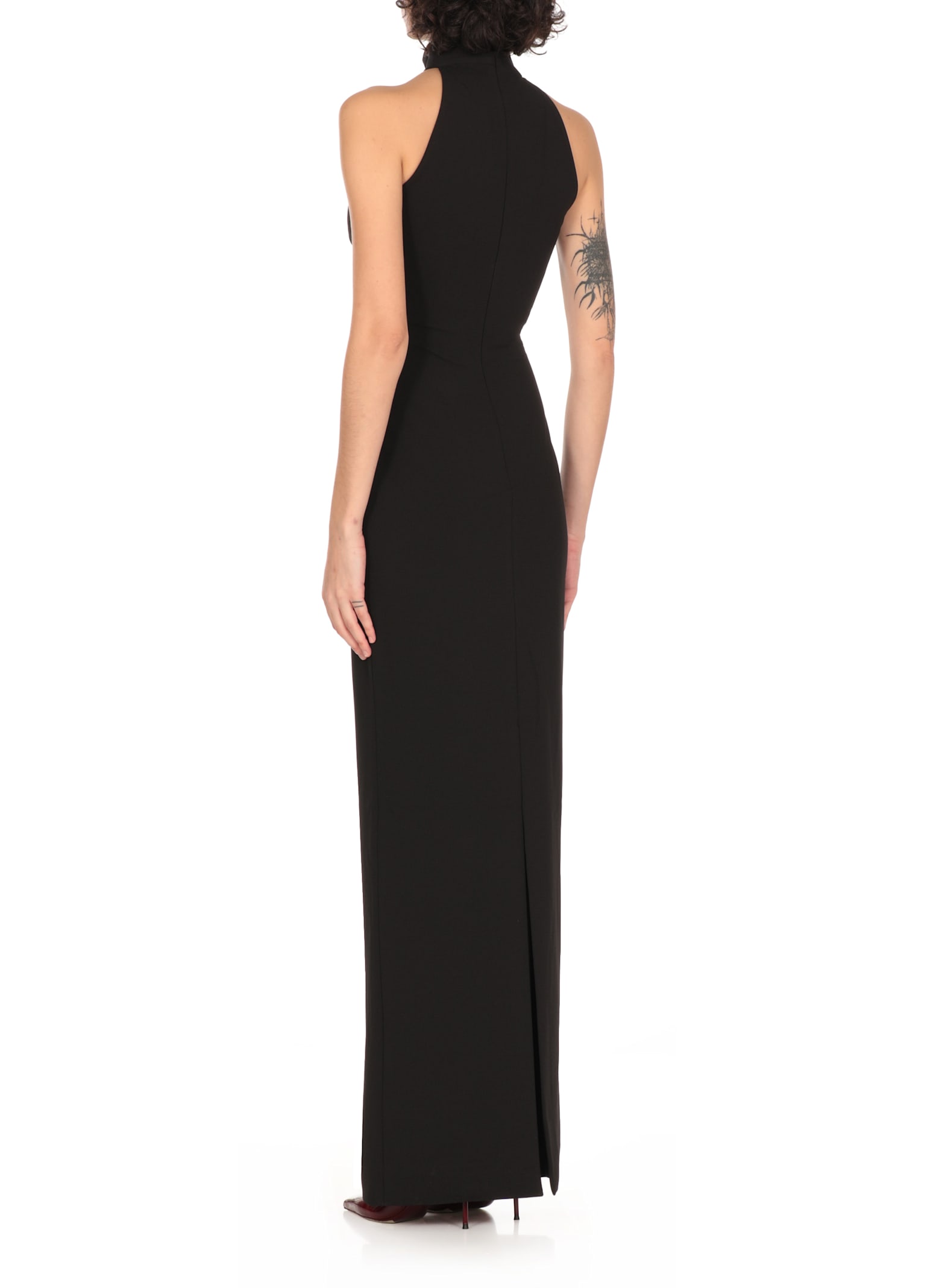 Solace London Inaya Stretch-crepe Halterneck Gown In Black